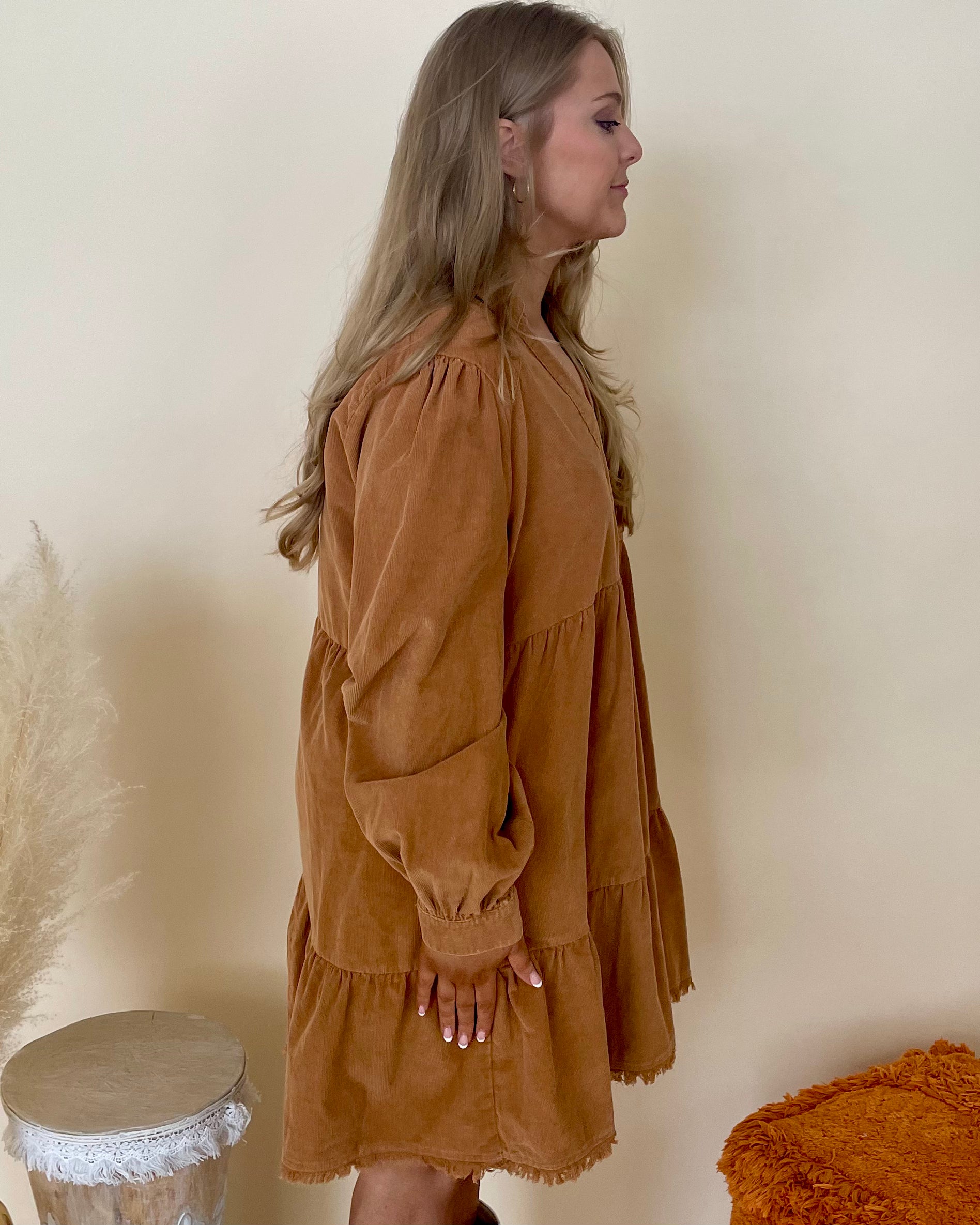 Happy Thoughts Camel Plus Corduroy Dress-Shop-Womens-Boutique-Clothing