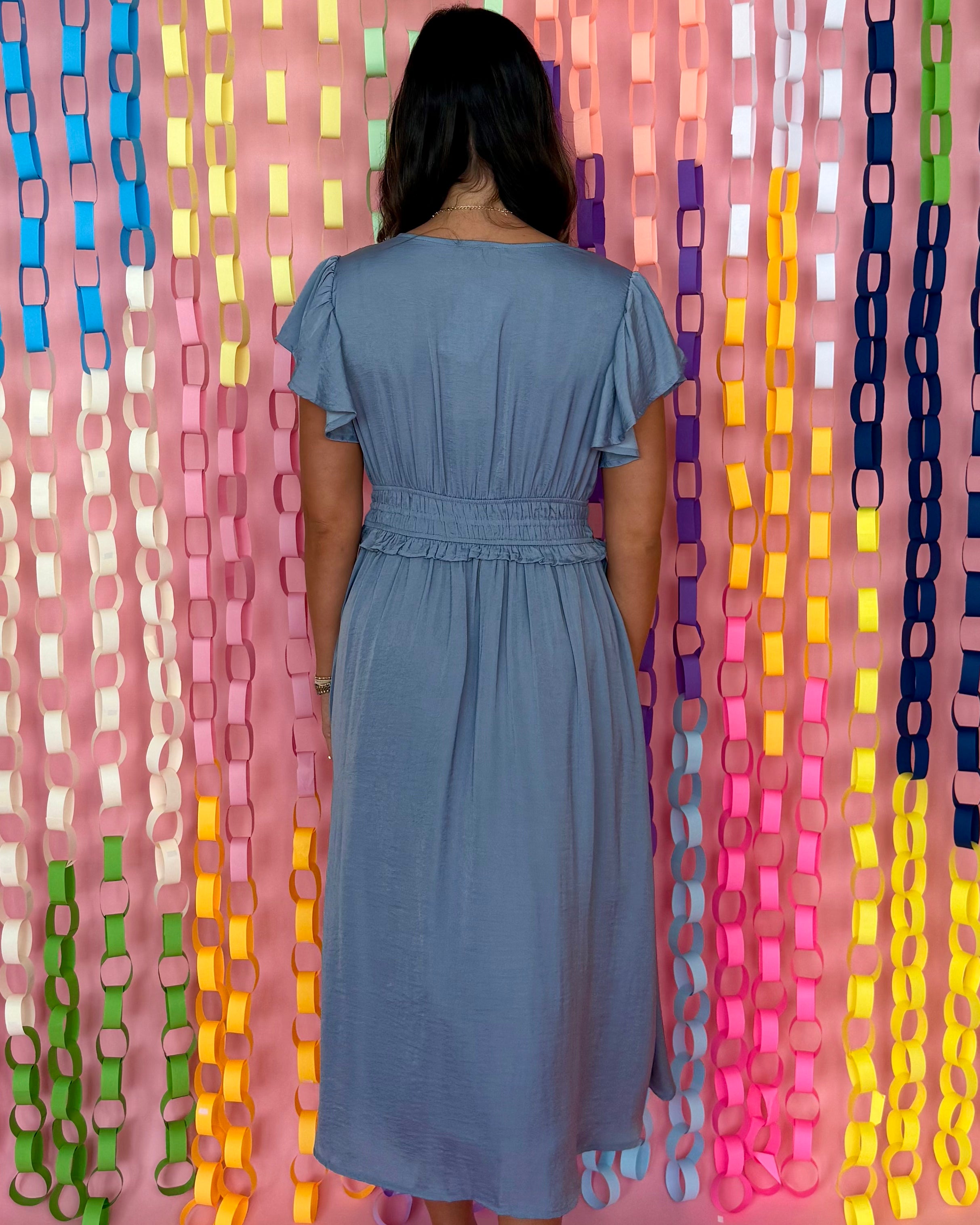 Boundless Blue Smocked Flutter Midi Dress-Shop-Womens-Boutique-Clothing