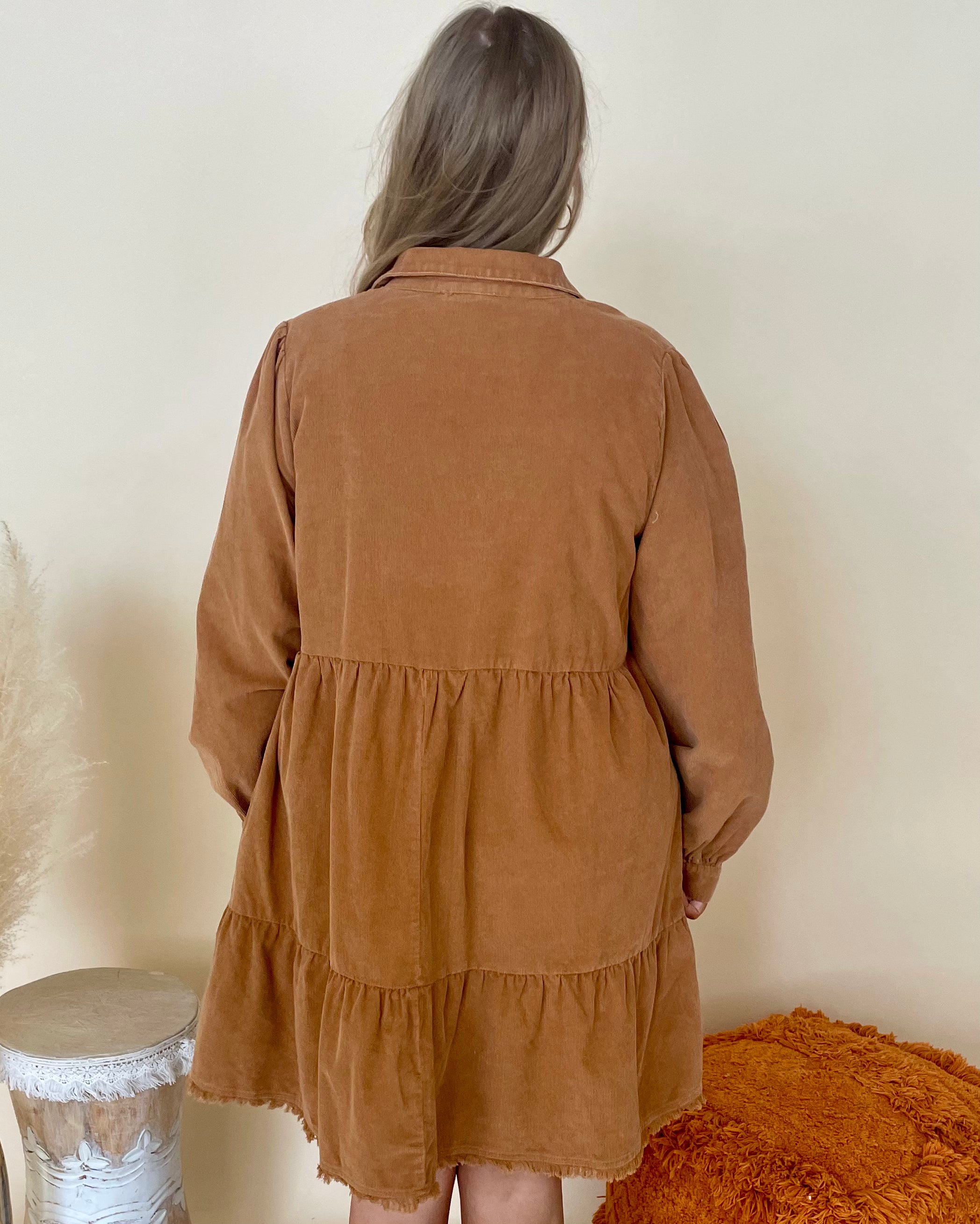 Happy Thoughts Camel Plus Corduroy Dress-Shop-Womens-Boutique-Clothing