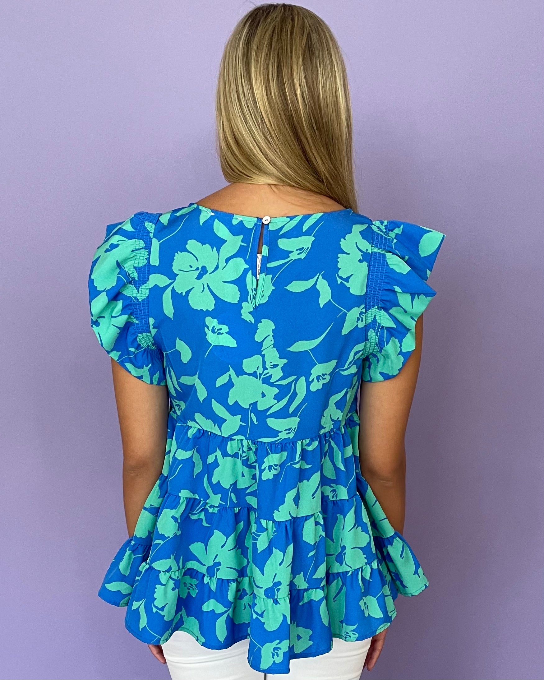 Time To Time Azure Mix Floral Top-Shop-Womens-Boutique-Clothing