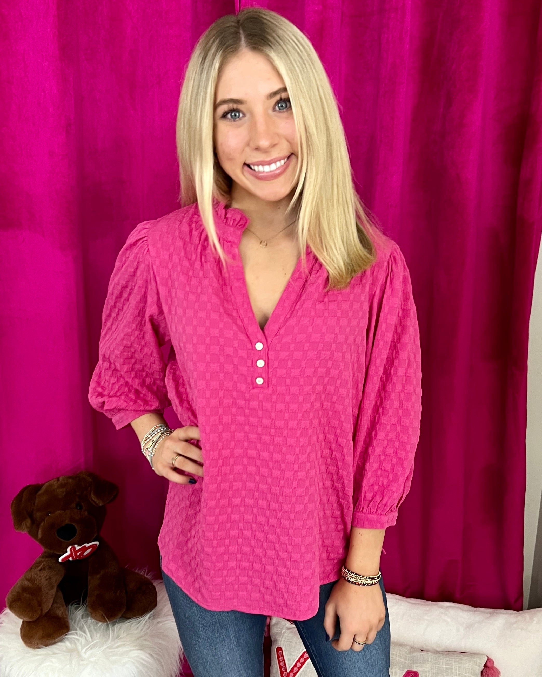 Movie Night Hot Pink Textured Top-Shop-Womens-Boutique-Clothing