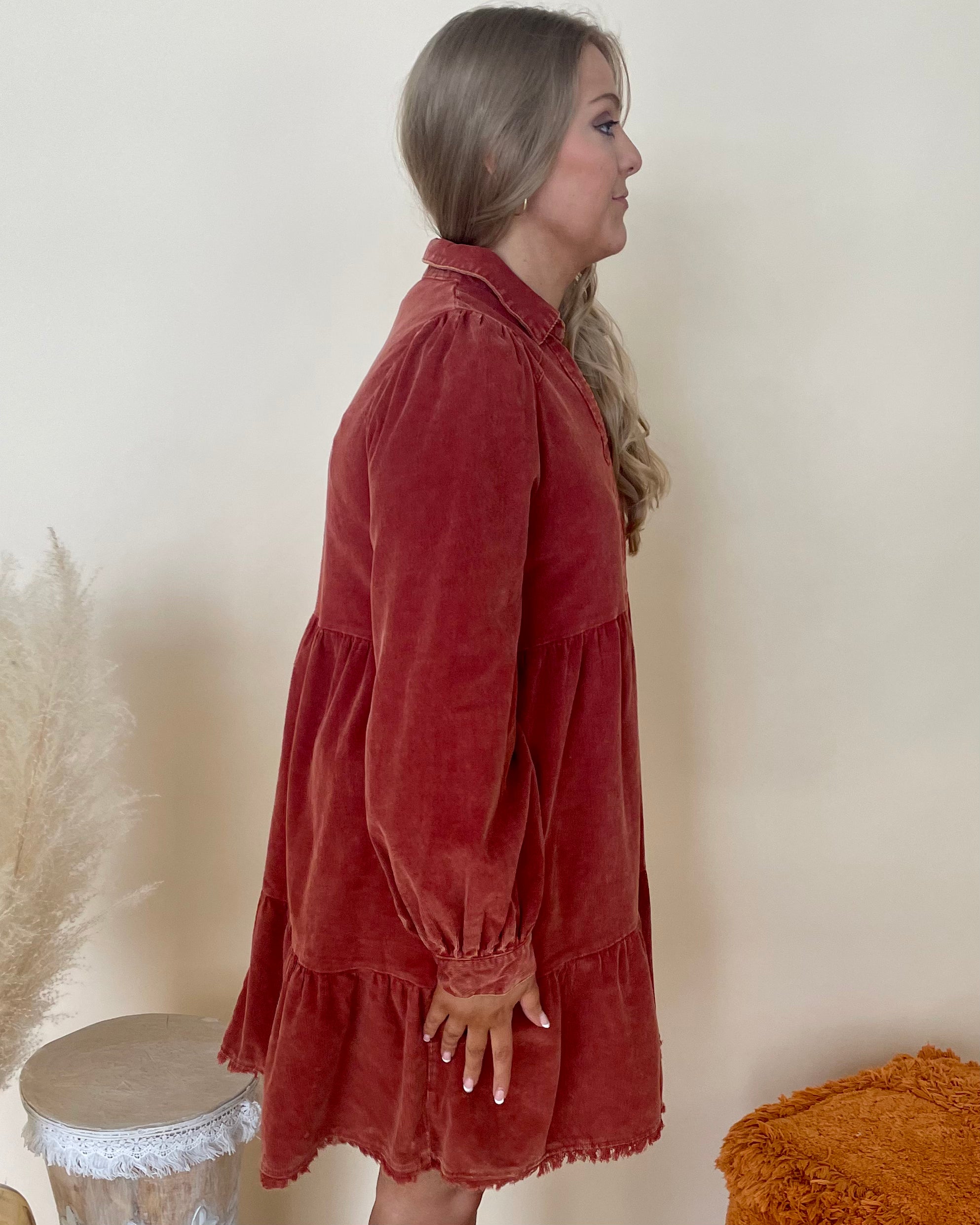 Happy Thoughts Rust Plus Corduroy Dress-Shop-Womens-Boutique-Clothing