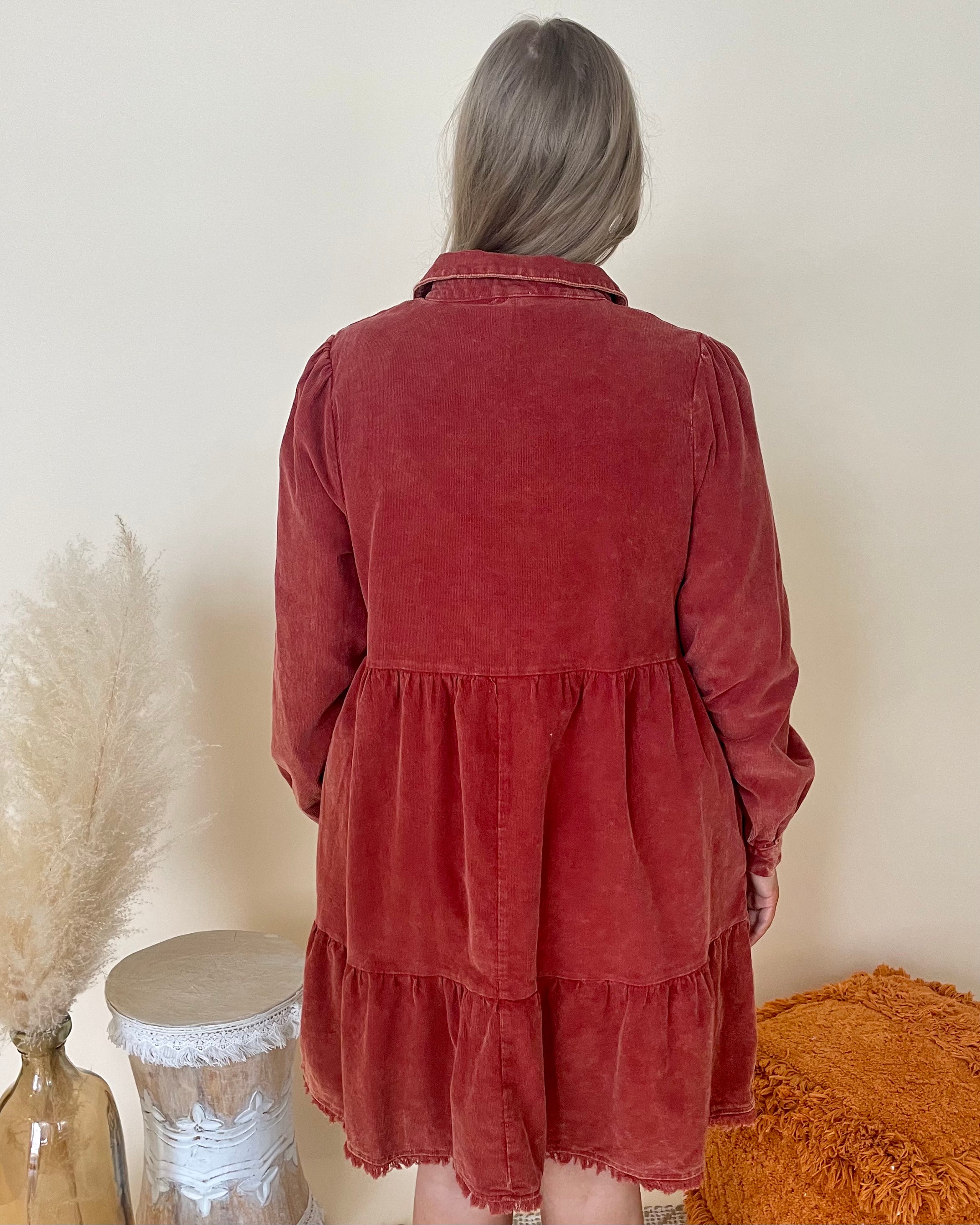 Happy Thoughts Rust Plus Corduroy Dress-Shop-Womens-Boutique-Clothing