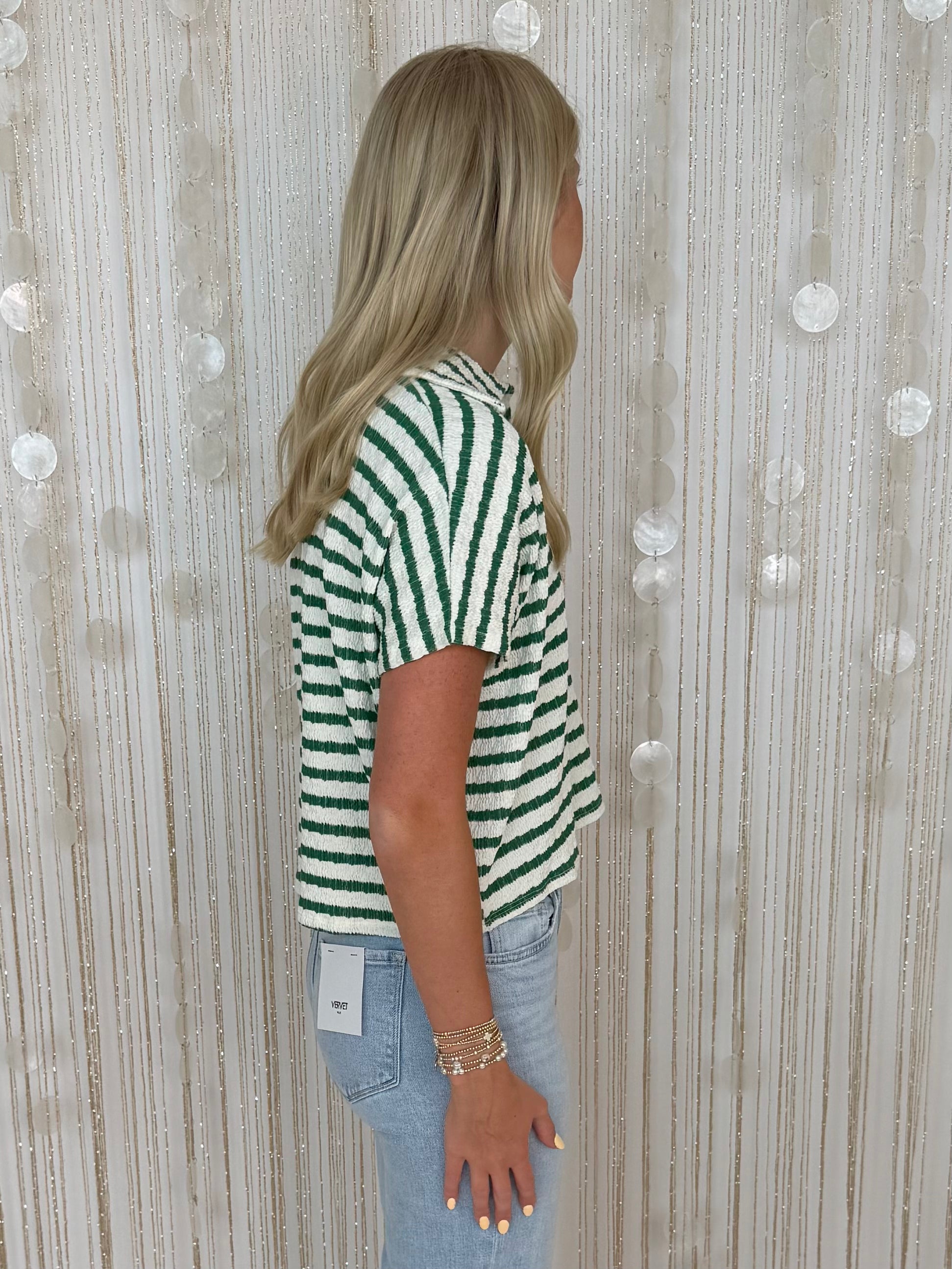 Off The Clock K Green Striped Collared Top-Shop-Womens-Boutique-Clothing