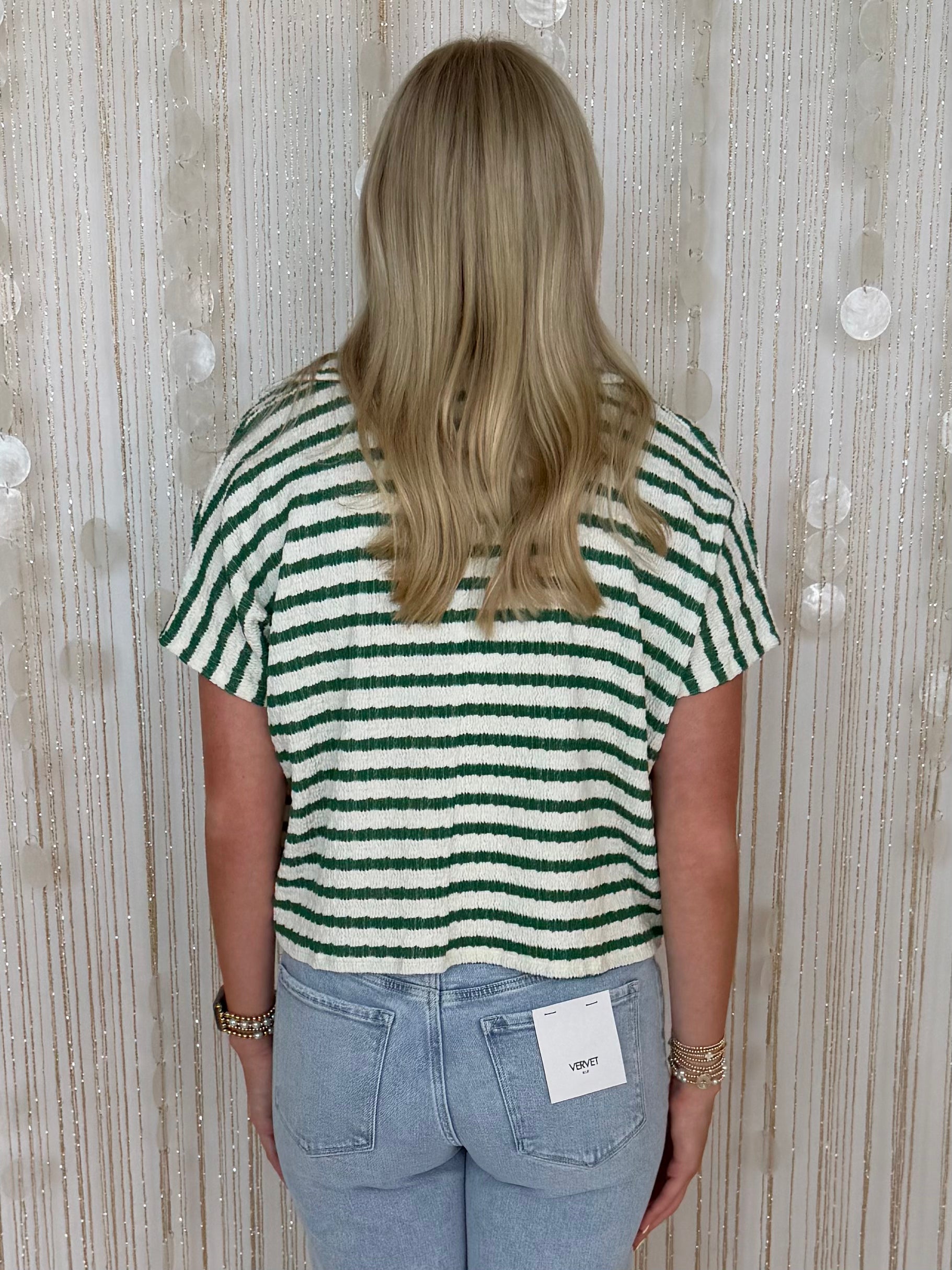 Off The Clock K Green Striped Collared Top-Shop-Womens-Boutique-Clothing