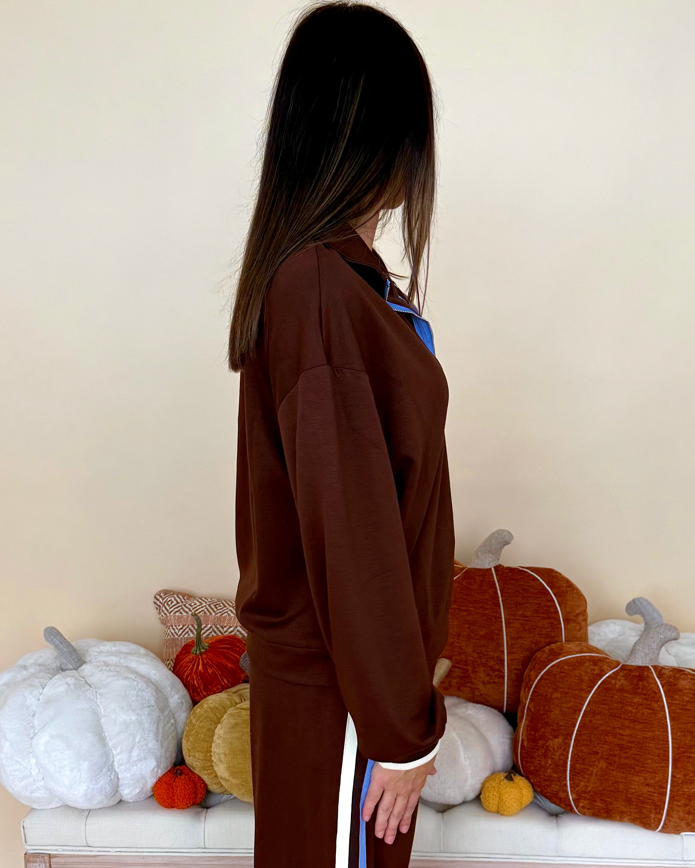 Share Your Story Brown Trim Detail Zip Top-Shop-Womens-Boutique-Clothing