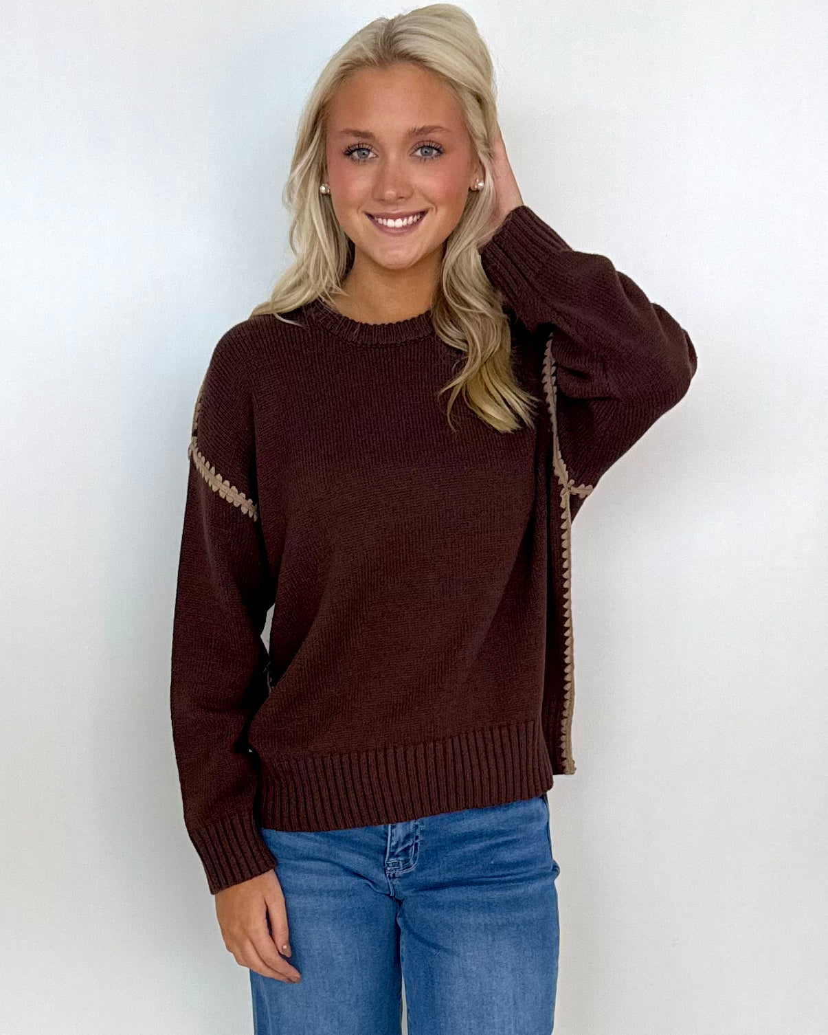Take The Leap Chocolate Stitch Sweater-Shop-Womens-Boutique-Clothing