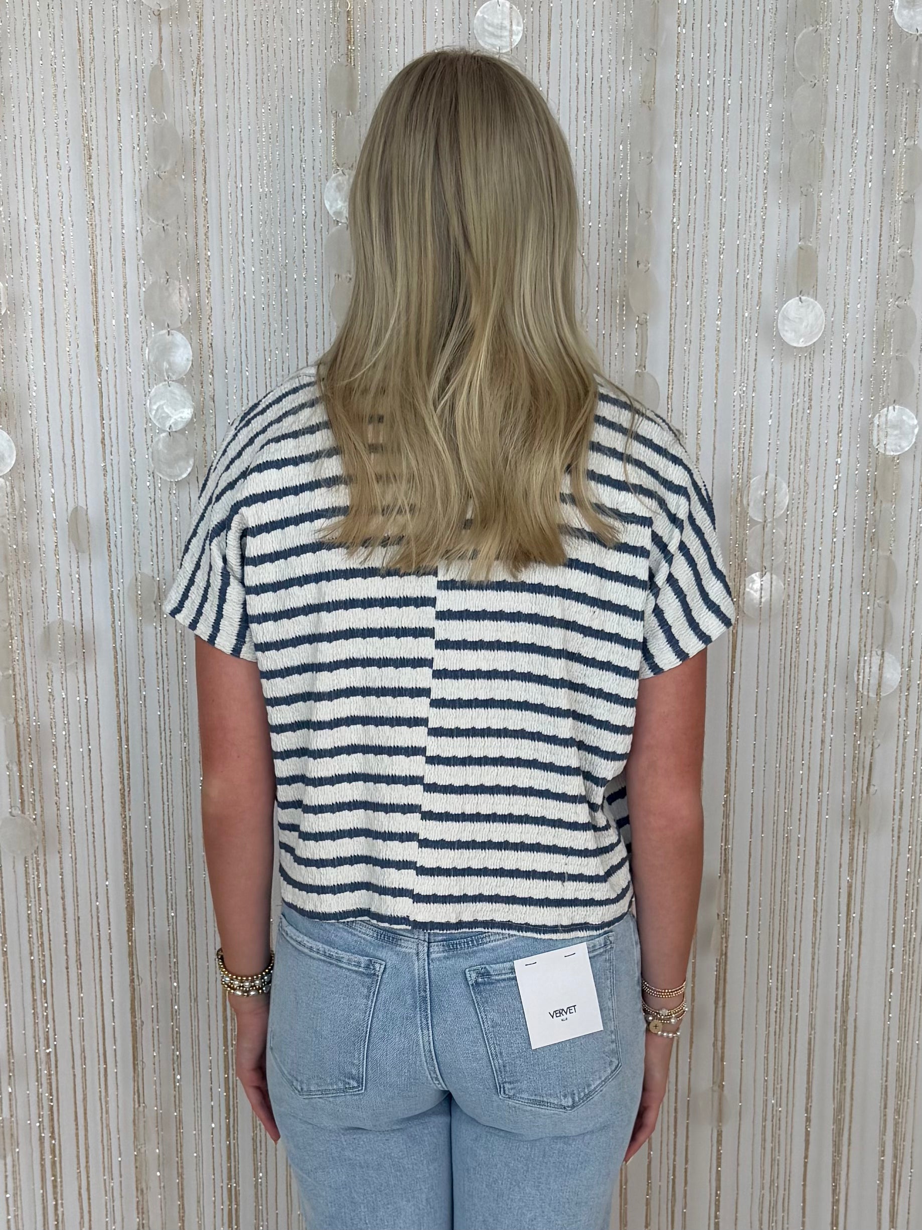 Off The Clock Denim Striped Collared Top-Shop-Womens-Boutique-Clothing