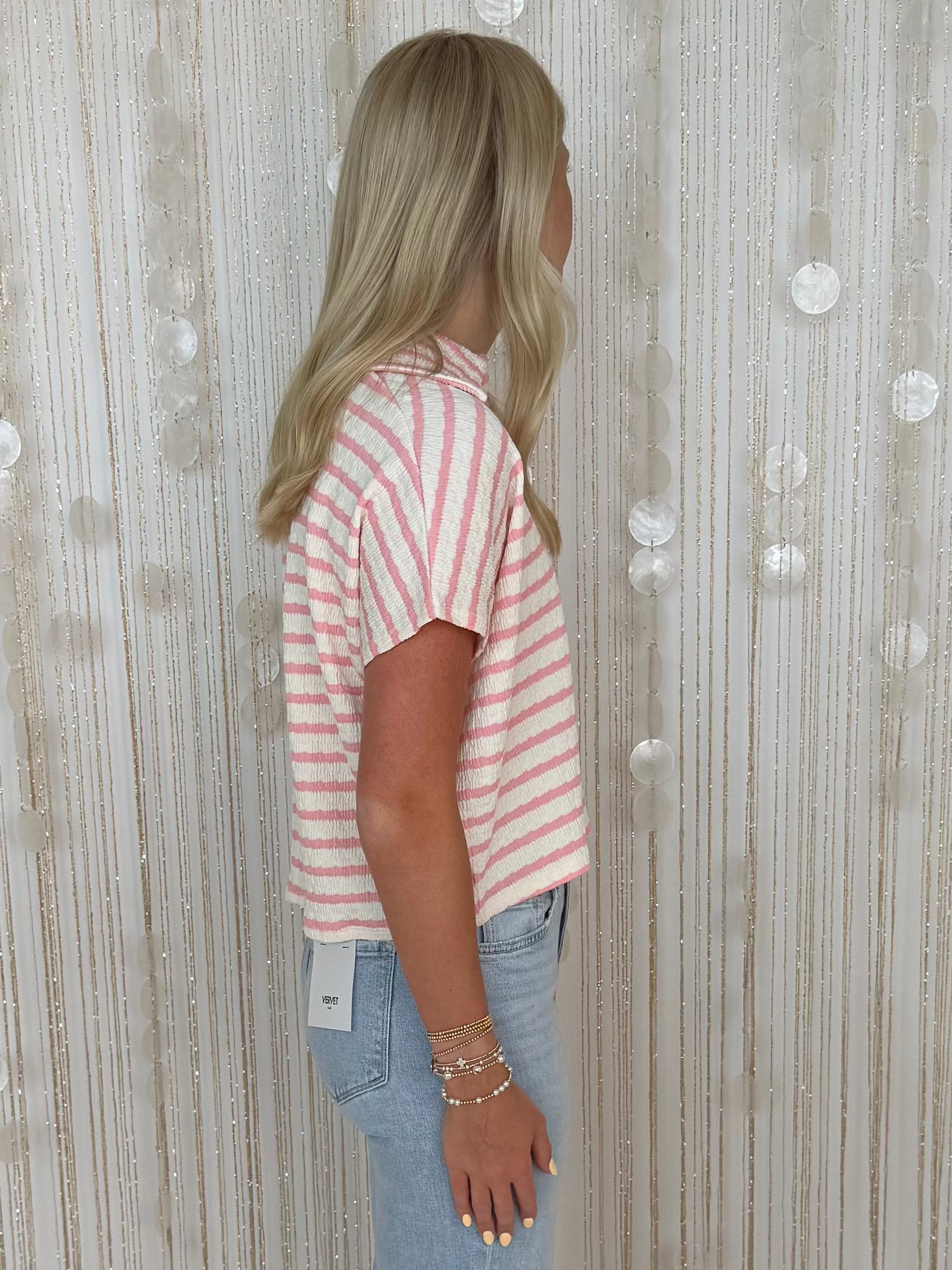 Off The Clock Pink Striped Collared Top-Shop-Womens-Boutique-Clothing