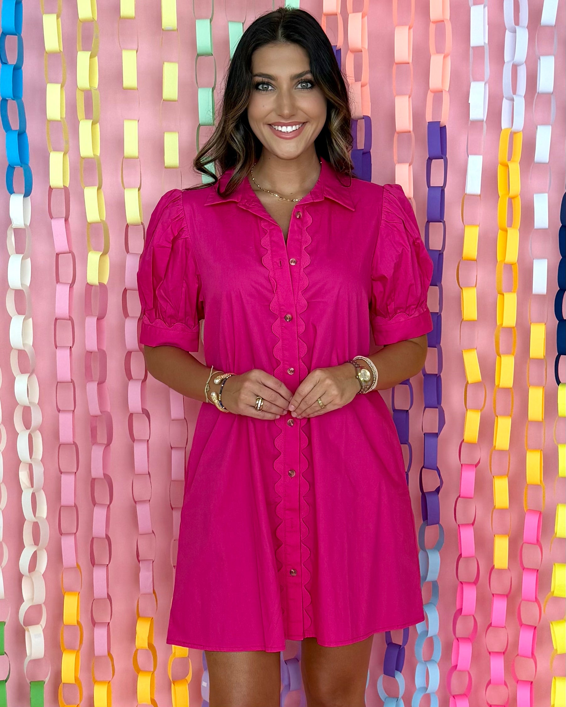 So Gracious Fuchsia Button Shirt Dress-Shop-Womens-Boutique-Clothing