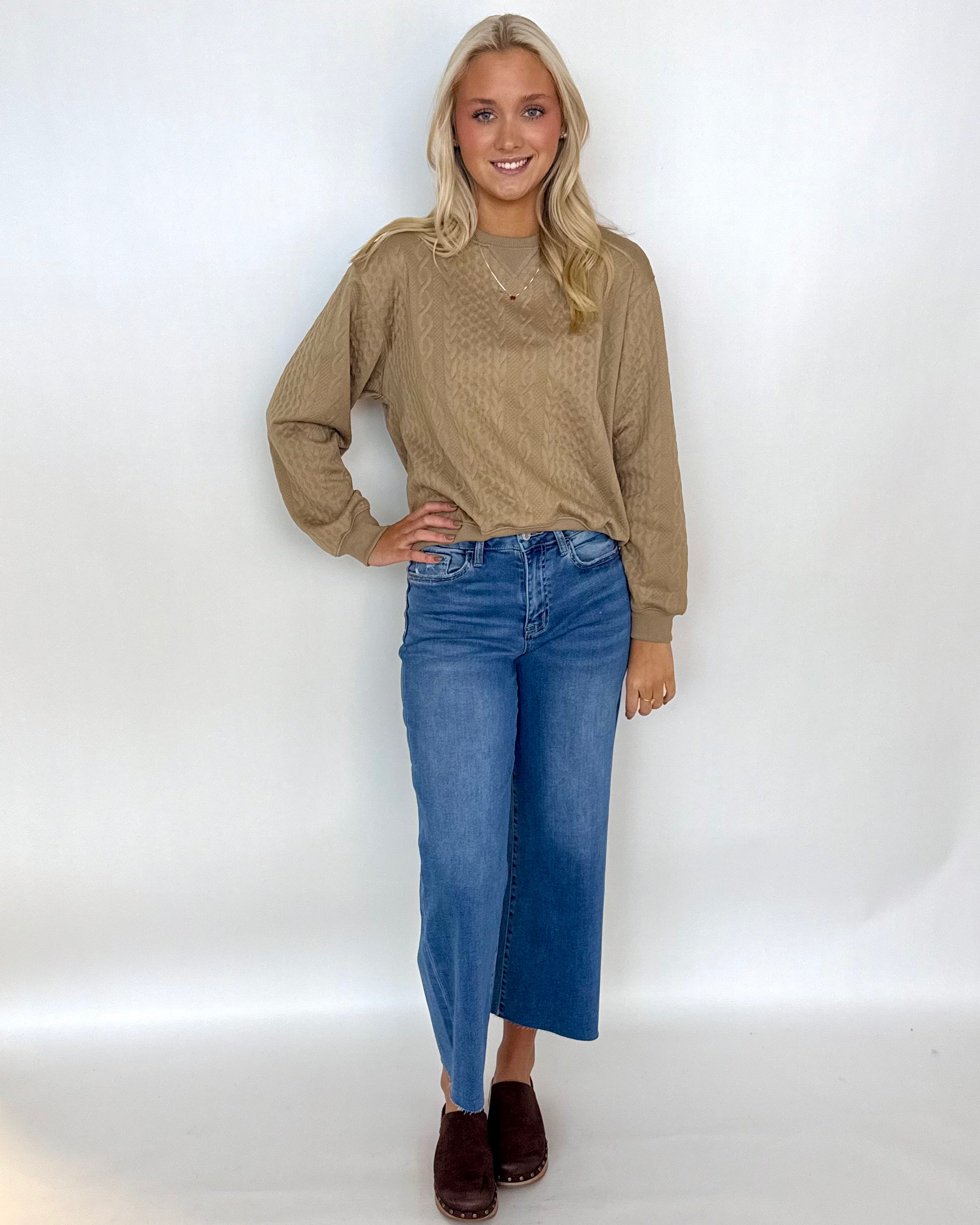 Wherever We Go Taupe Cable Knit Top-Shop-Womens-Boutique-Clothing