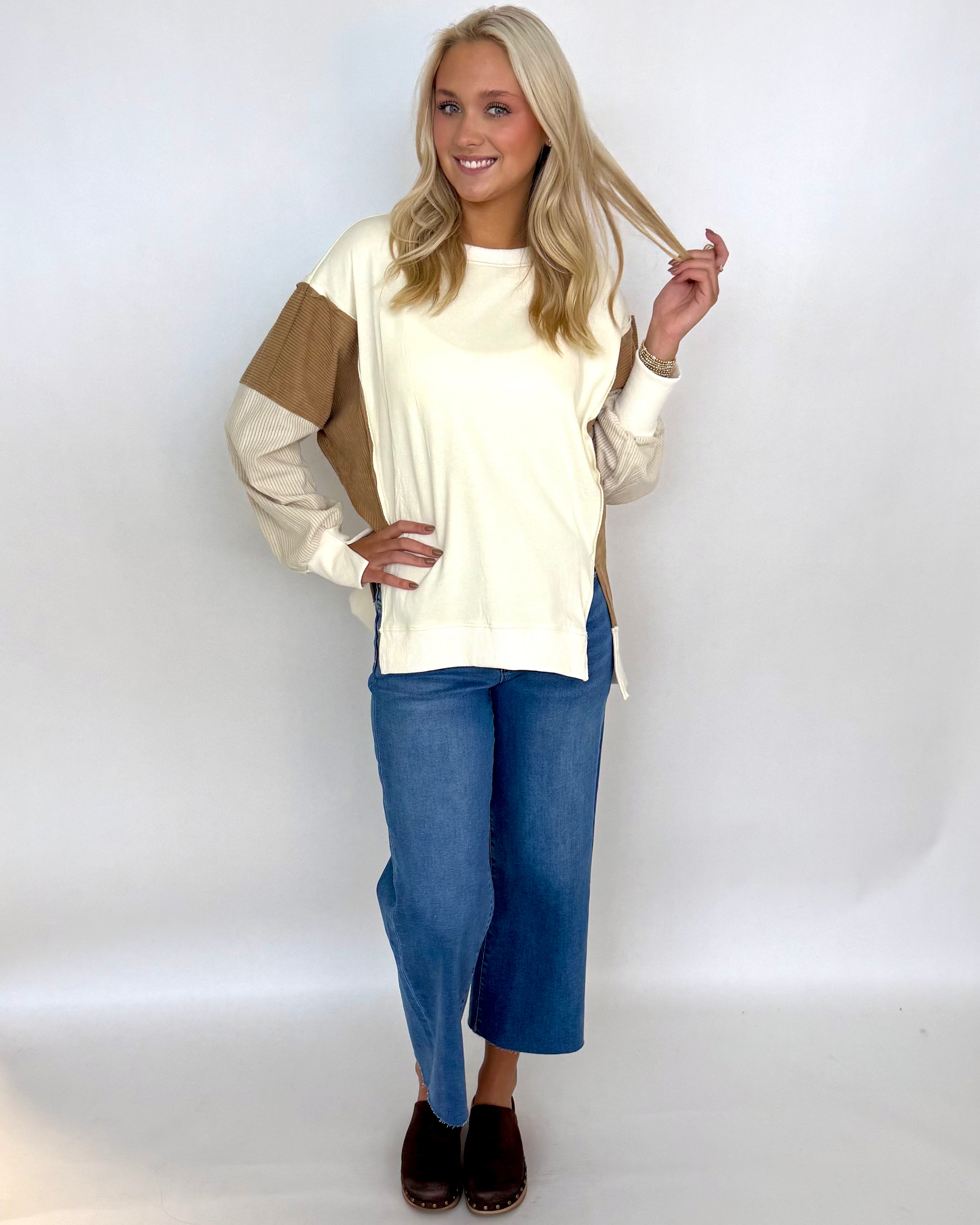 New Favorite Ivory Colorblock Ribbed Top-Shop-Womens-Boutique-Clothing