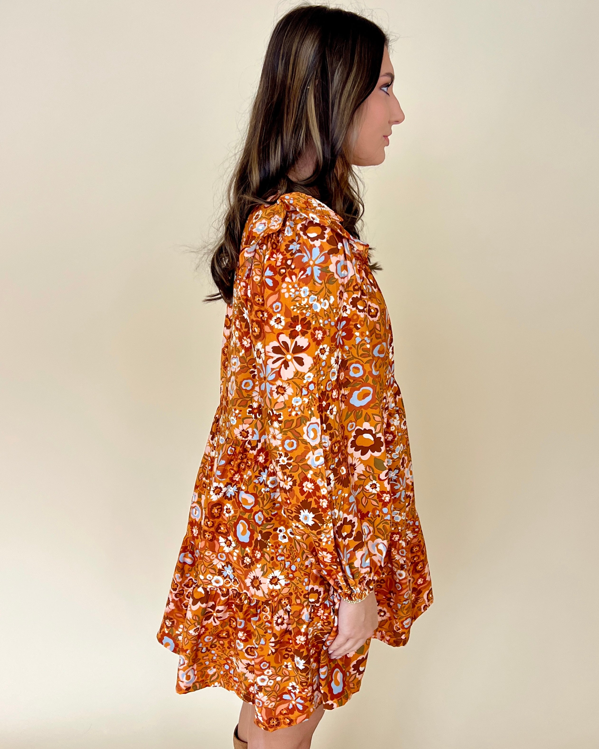 My Best Caramel Multi Floral Tiered Dress-Shop-Womens-Boutique-Clothing