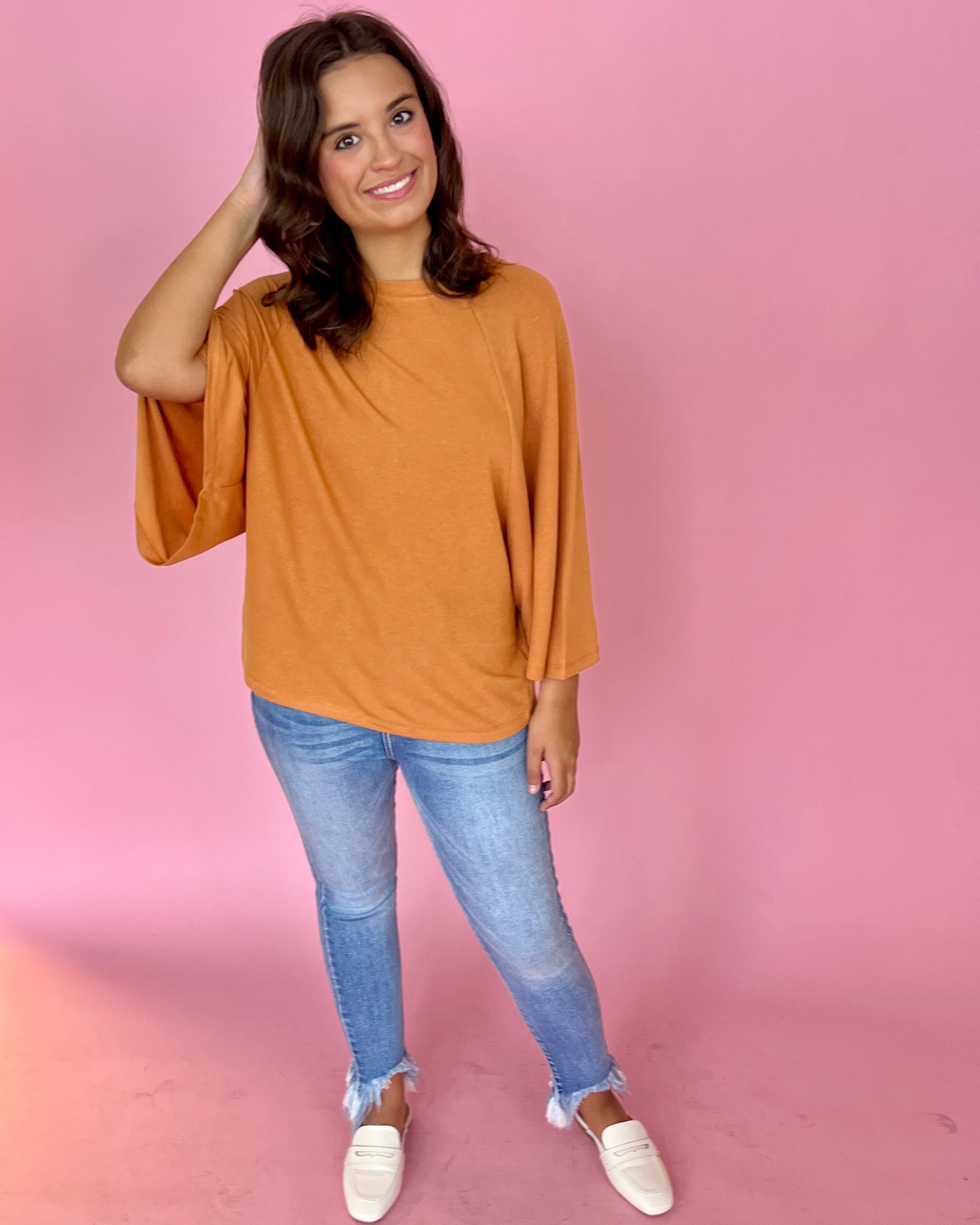 Comfy And Cute Camel Raglan Sleeve Knit Top-Shop-Womens-Boutique-Clothing