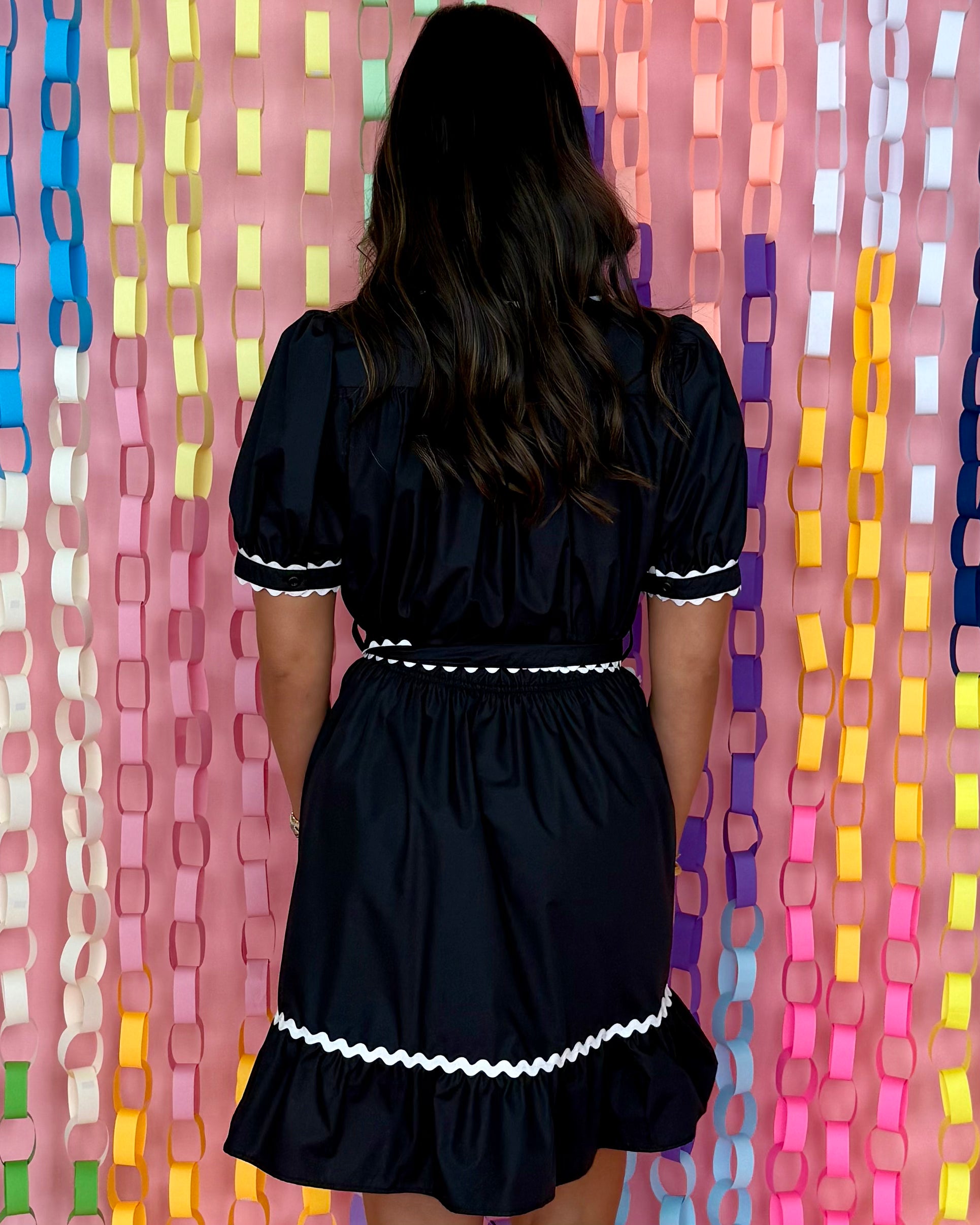 The Flaunt Black Ric Rac Belted Dress-Shop-Womens-Boutique-Clothing