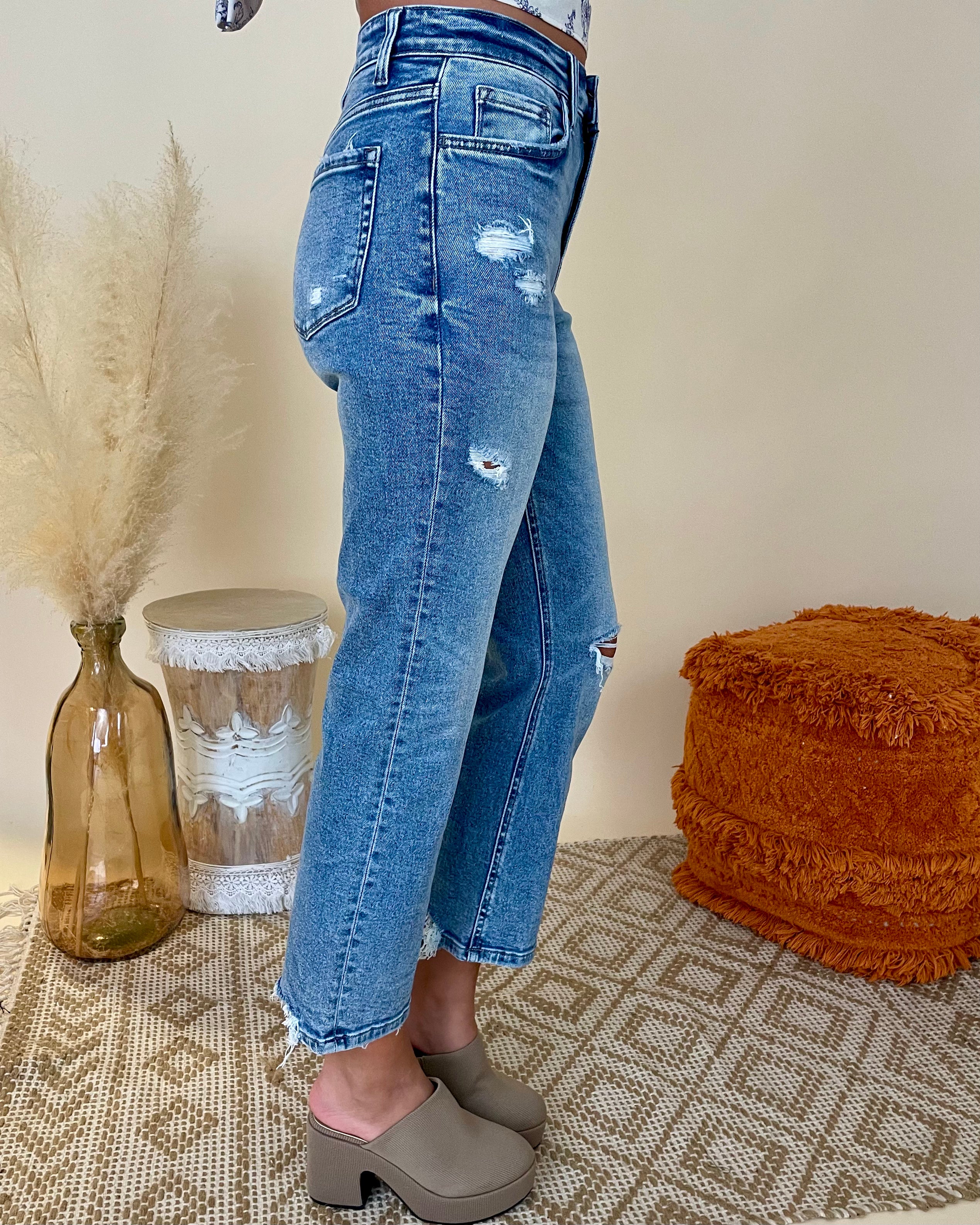 Both Ways High Rise Distressed Straight Jeans-Shop-Womens-Boutique-Clothing