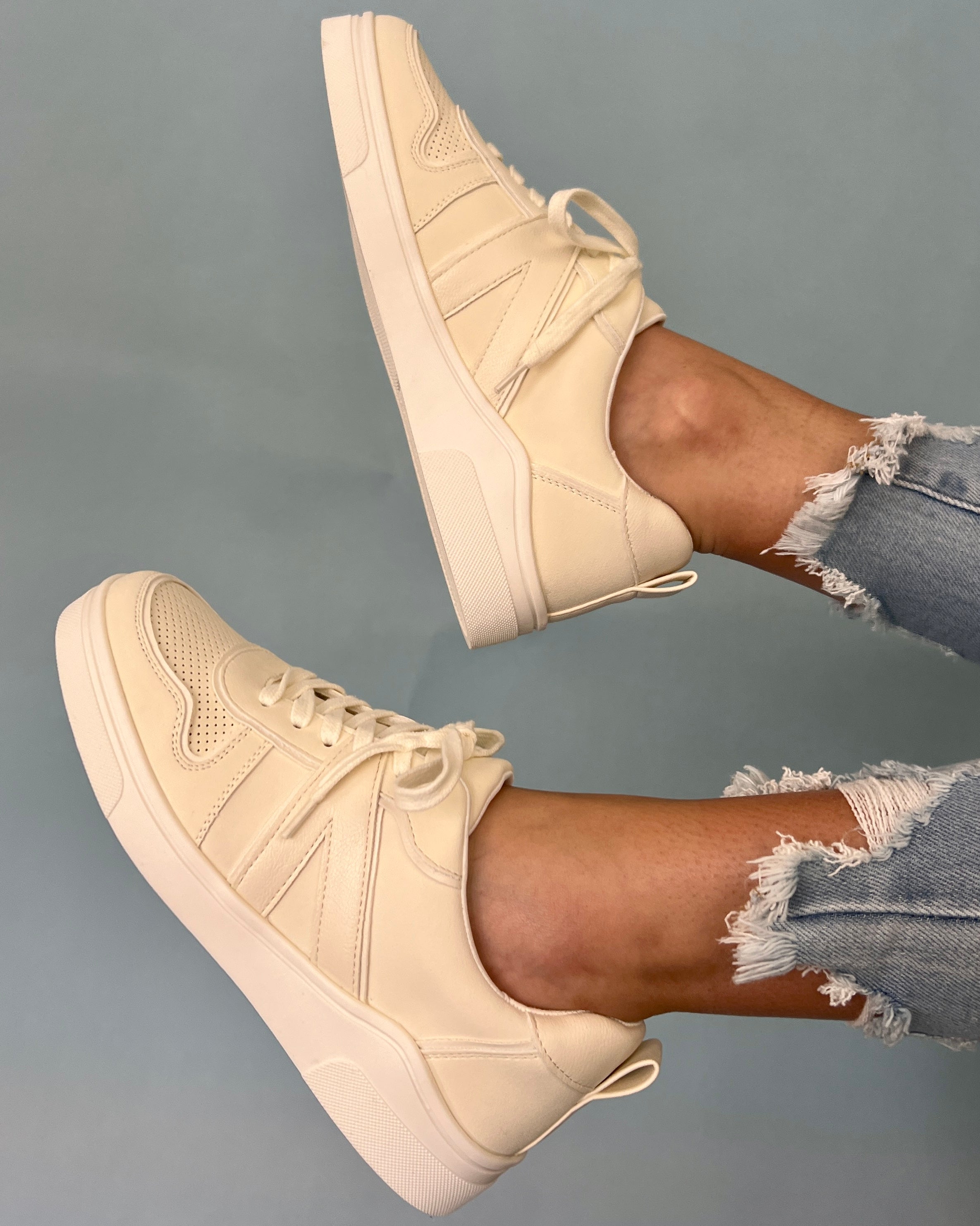 Athena Ice Washed Bone Faux Leather Sneakers-Shop-Womens-Boutique-Clothing