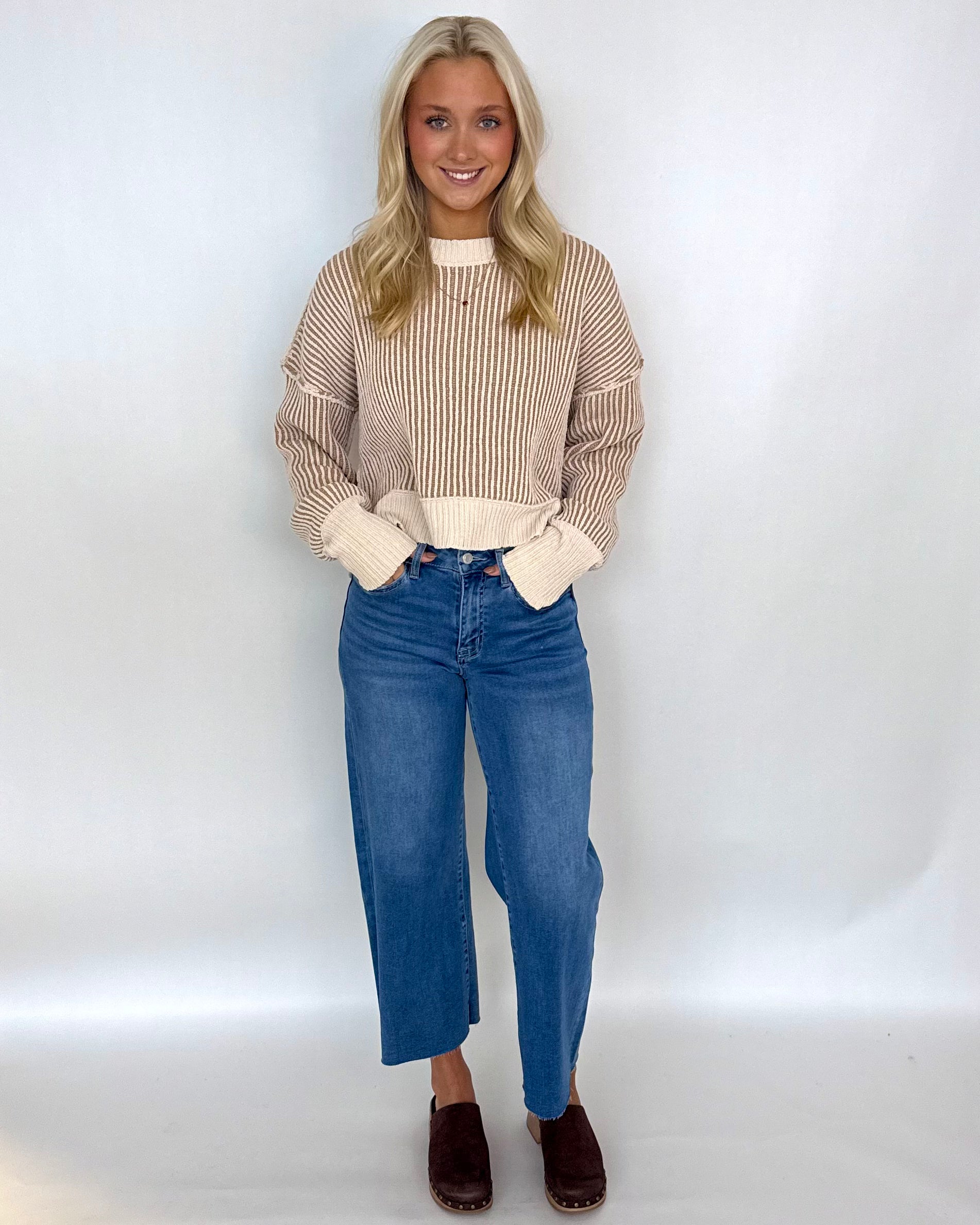 Bold News Ecru Two Tone Sweater-Shop-Womens-Boutique-Clothing