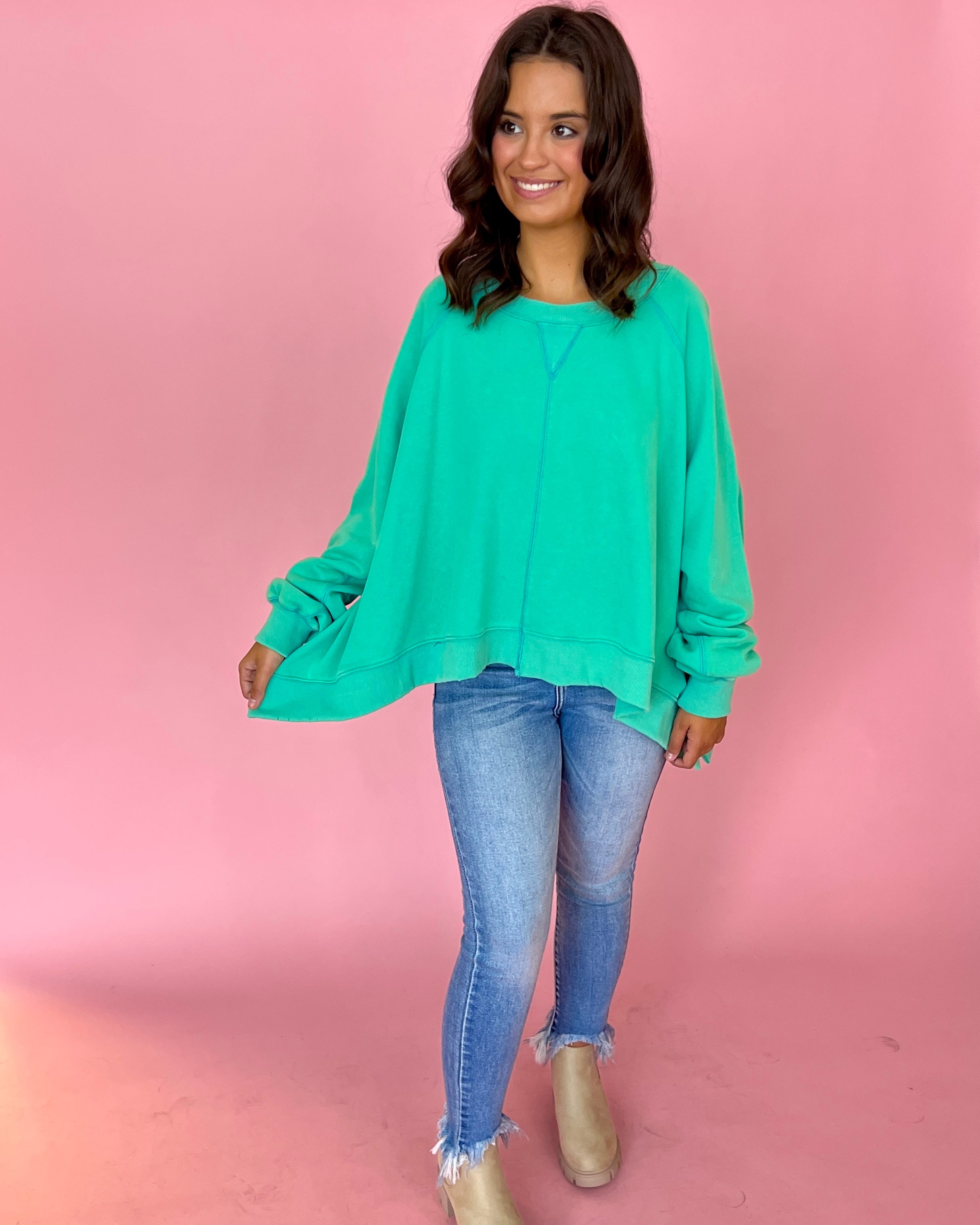 Always There For You Green Distressed Sweatshirt-Shop-Womens-Boutique-Clothing
