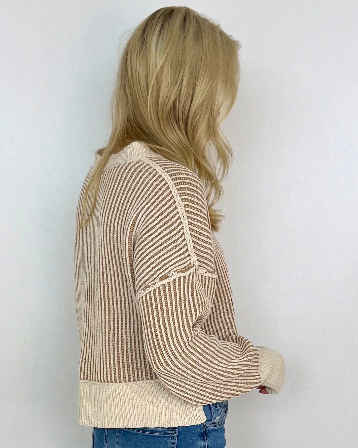 Bold News Ecru Two Tone Sweater-Shop-Womens-Boutique-Clothing