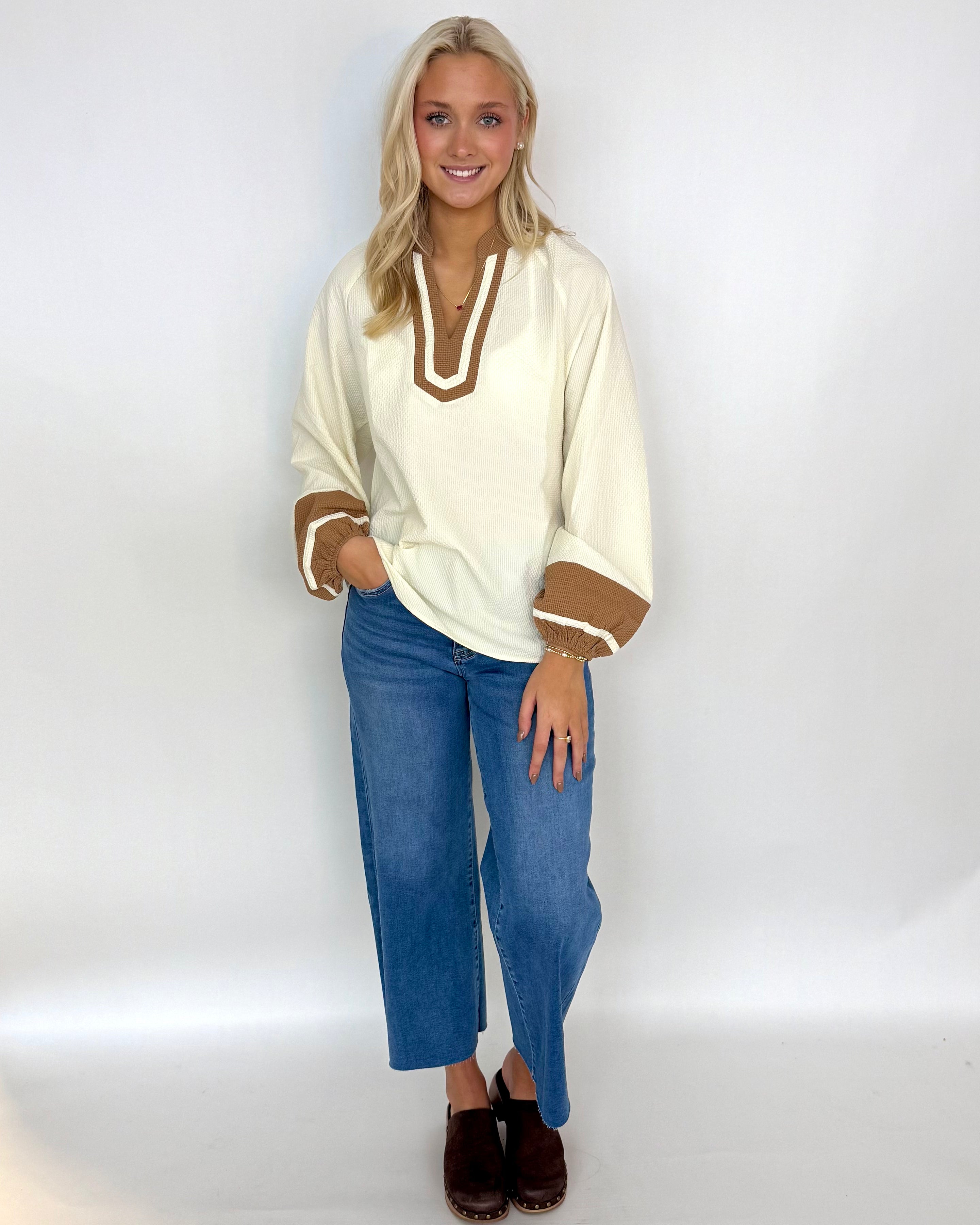 So Much Joy Stone Contrast Trim Top-Shop-Womens-Boutique-Clothing