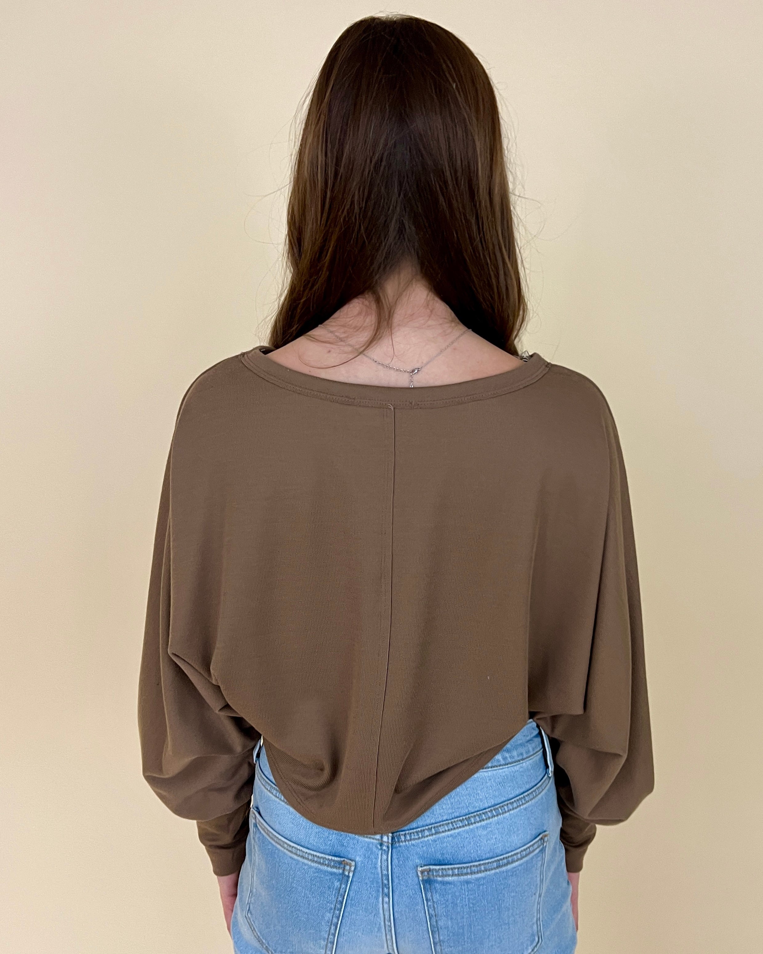 There's No Doubt Mocha Ribbed Knit Round Neck Top-Shop-Womens-Boutique-Clothing