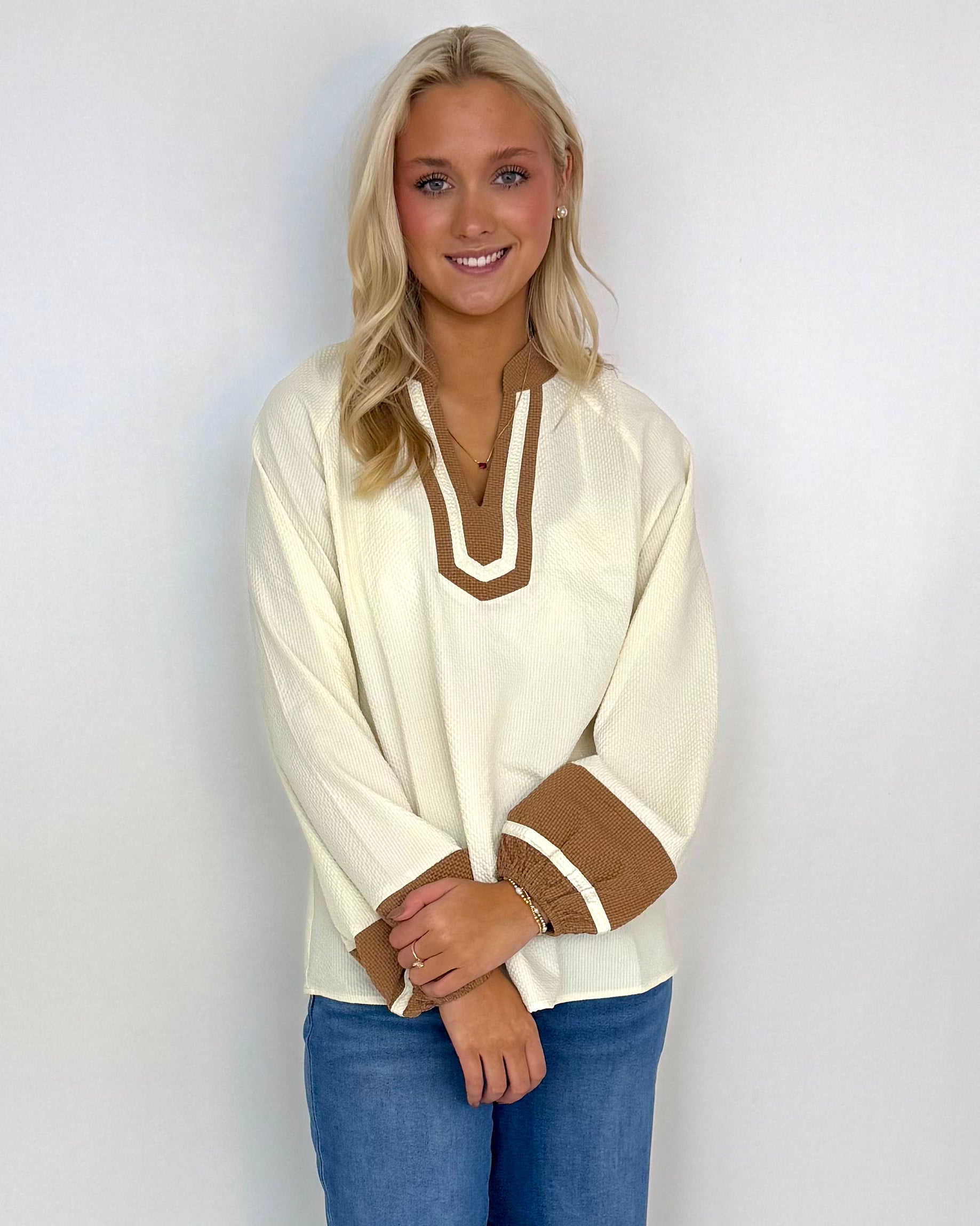 So Much Joy Stone Contrast Trim Top-Shop-Womens-Boutique-Clothing