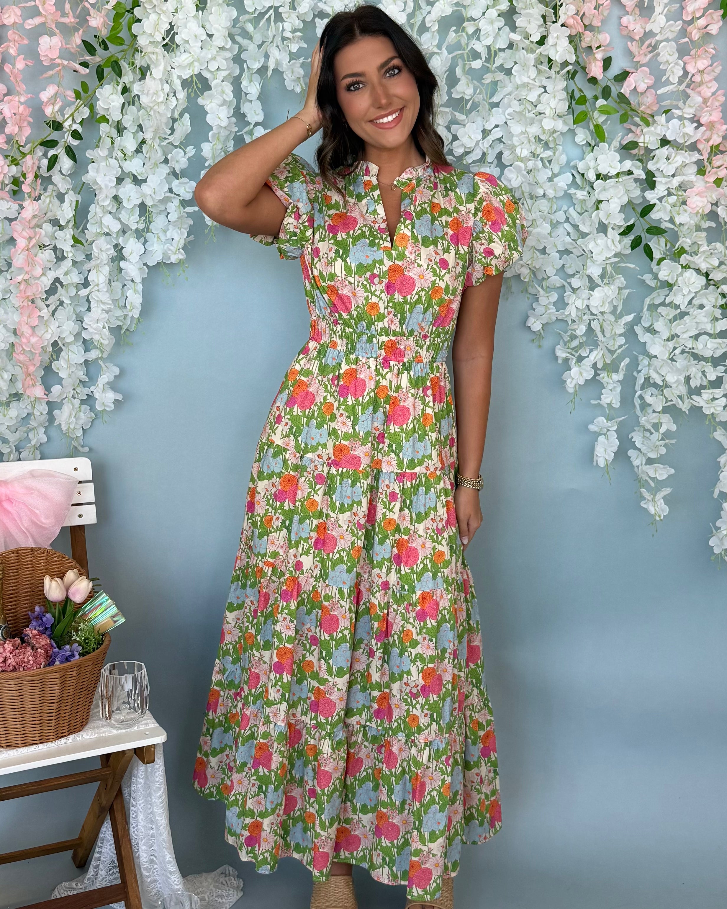 Floral Paradise Marigold Floral Maxi Dress-Shop-Womens-Boutique-Clothing
