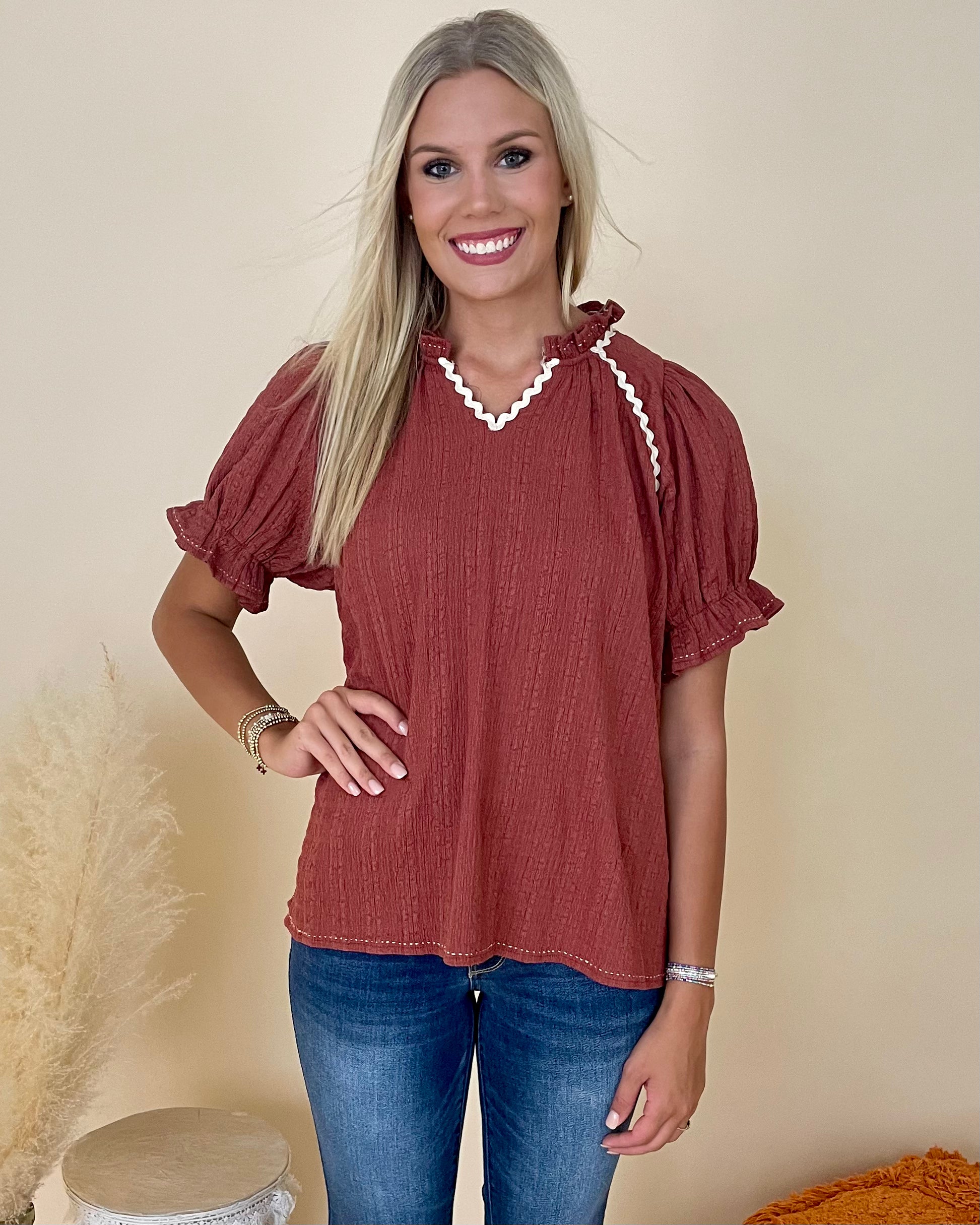 Happy Days Cinnamon Ric Rac Top-Shop-Womens-Boutique-Clothing