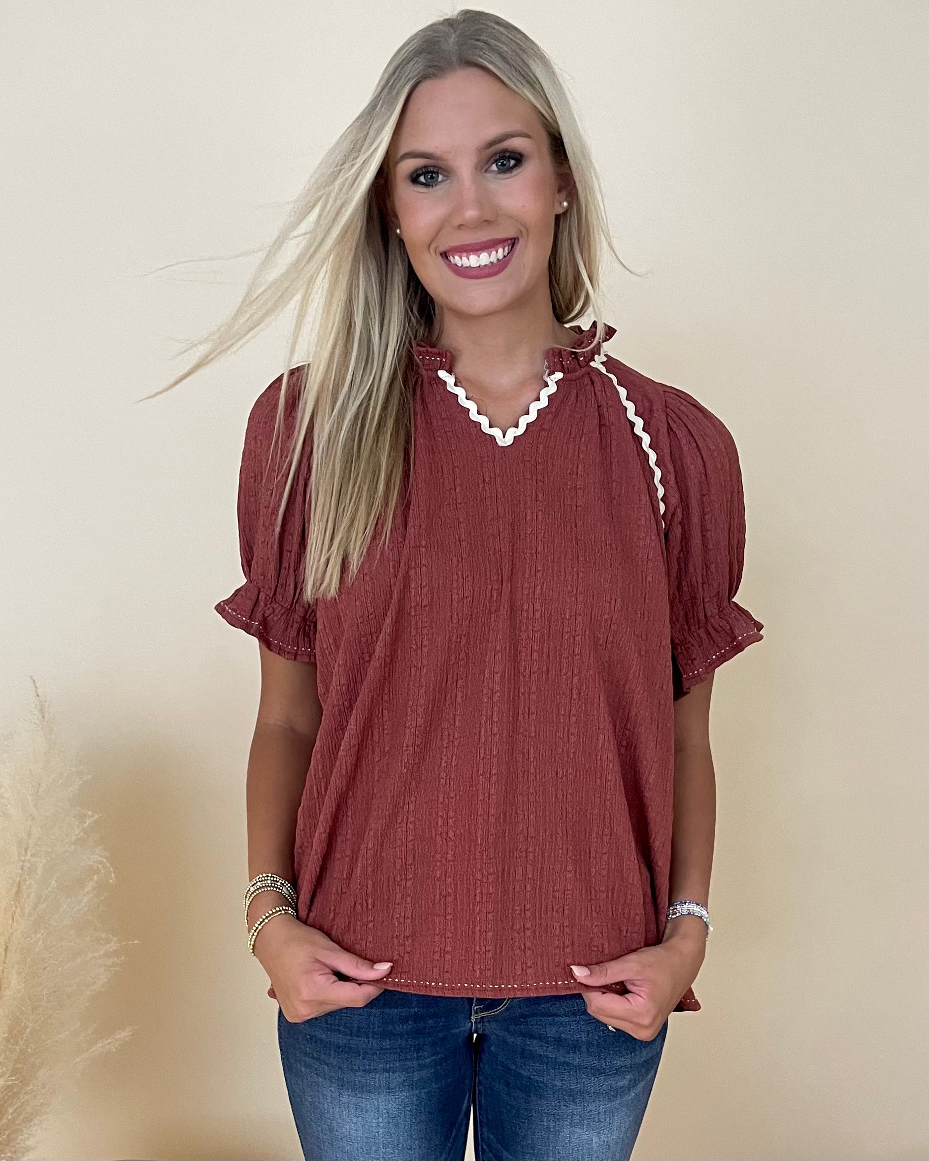 Happy Days Cinnamon Ric Rac Top-Shop-Womens-Boutique-Clothing