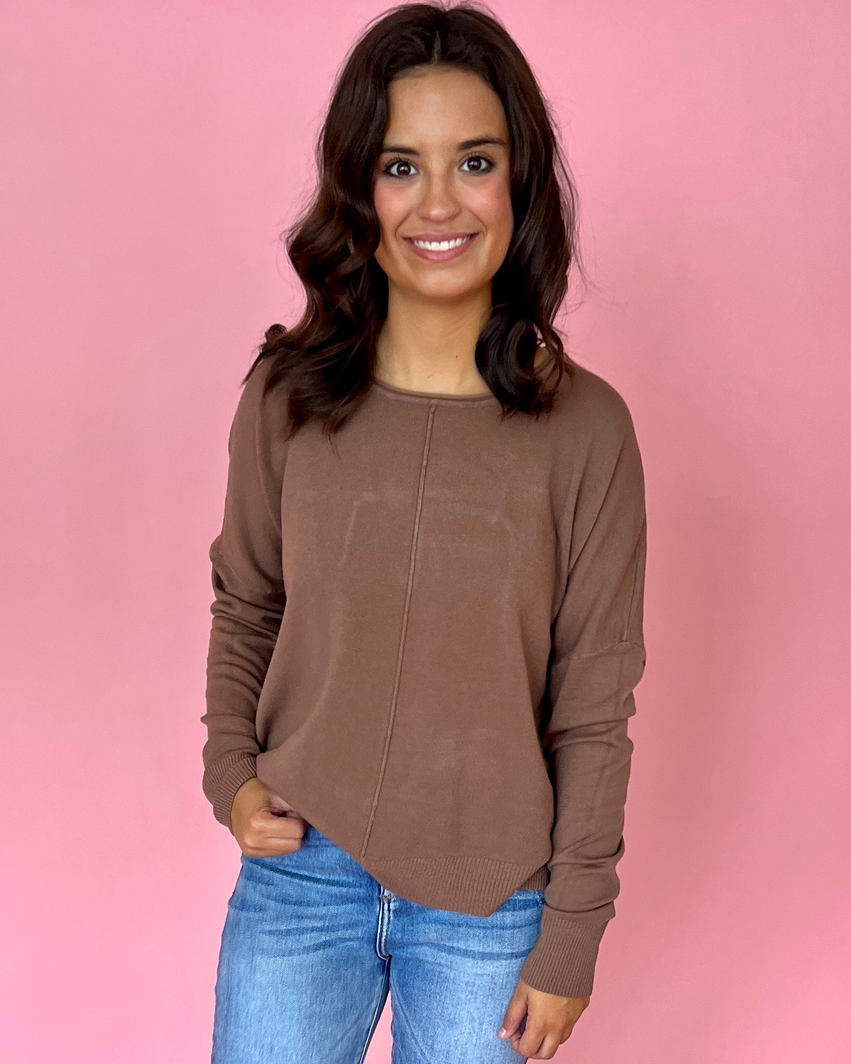 Tucked Away Chocolate Brown Sweater-Shop-Womens-Boutique-Clothing