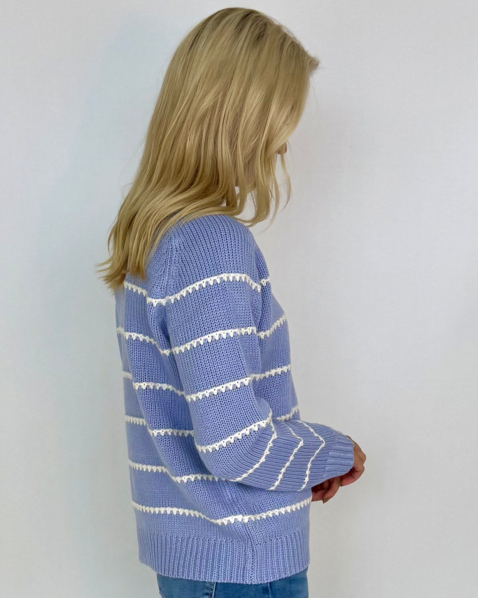 Tell You All Periwinkle Texture Stripe Sweater-Shop-Womens-Boutique-Clothing