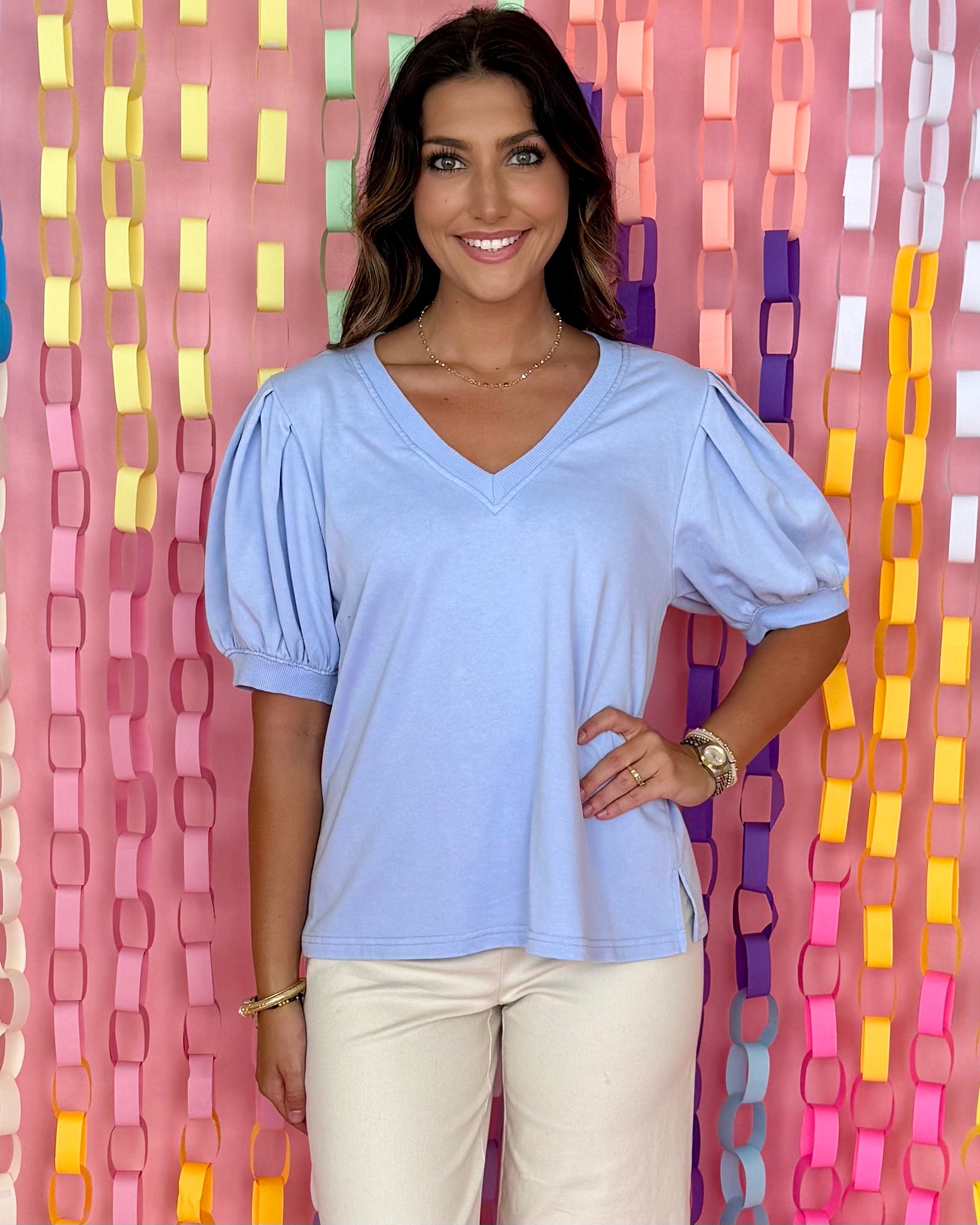 Move With Purpose Blue V-Neck Top-Shop-Womens-Boutique-Clothing
