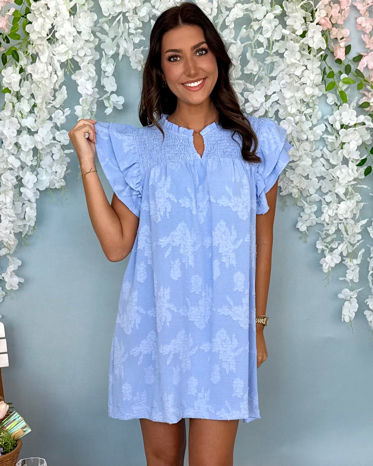 This Groove Lt Blue Floral Smocked Dress-Shop-Womens-Boutique-Clothing