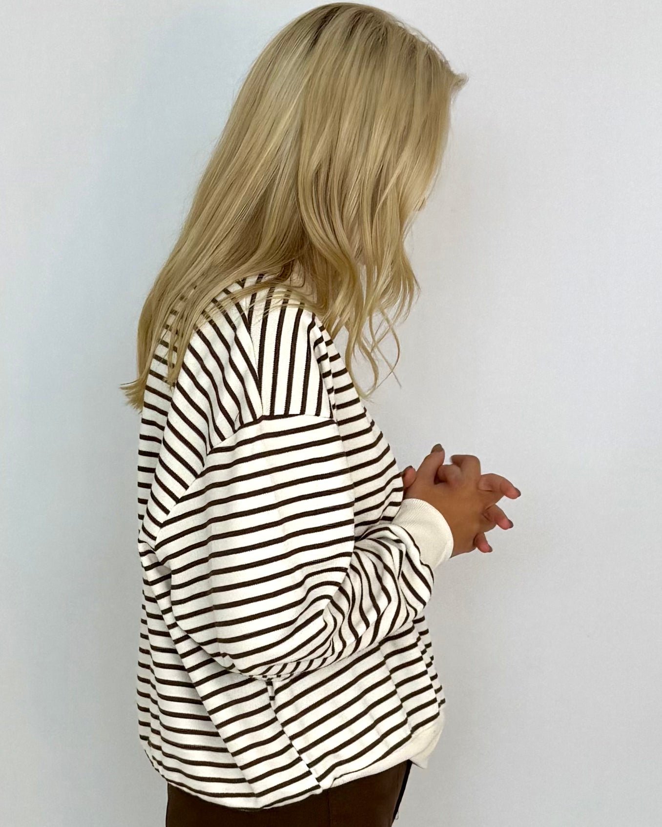 Comforting Brown Zip Striped Sweatshirt-Shop-Womens-Boutique-Clothing