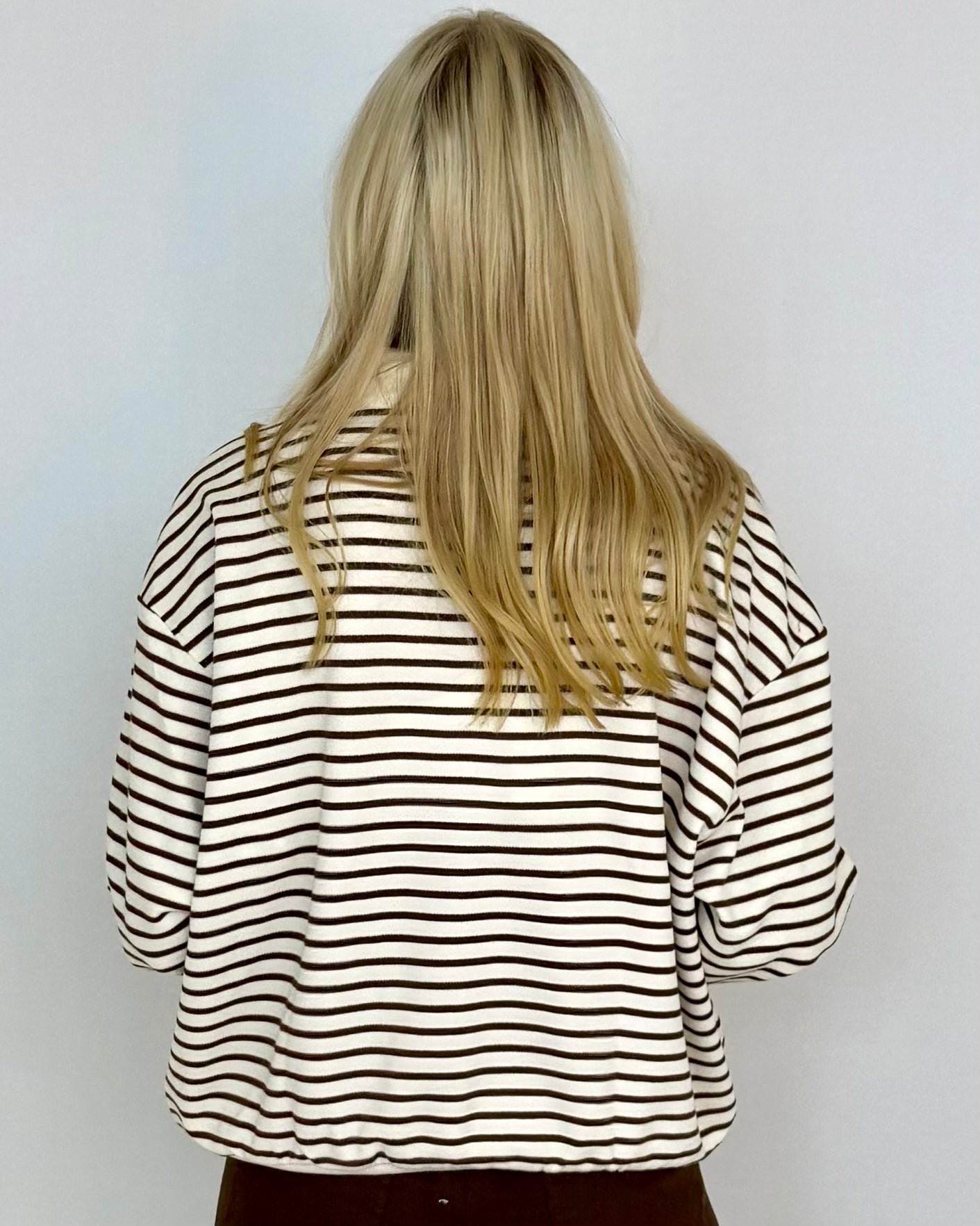 Comforting Brown Zip Striped Sweatshirt-Shop-Womens-Boutique-Clothing
