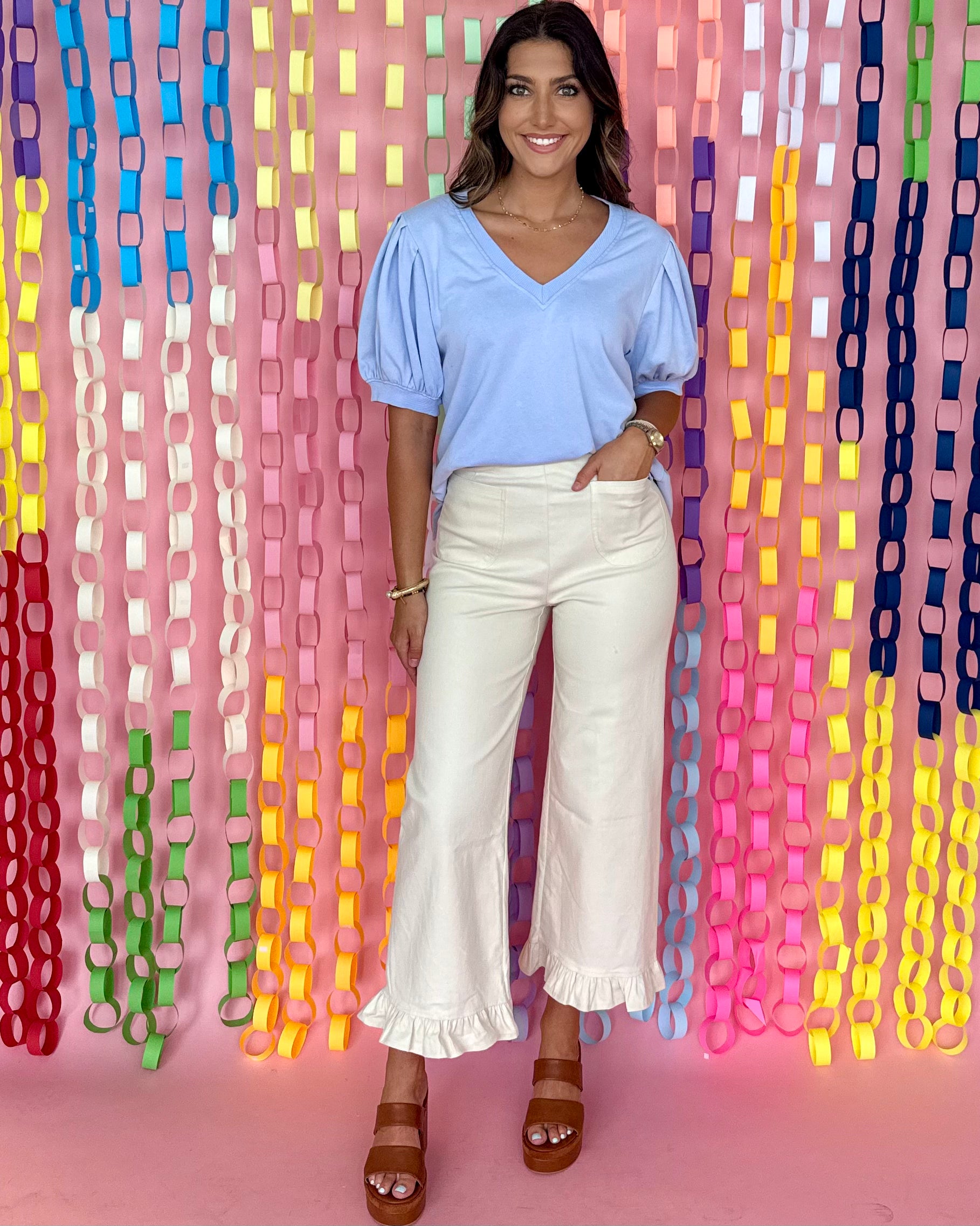Move With Purpose Blue V-Neck Top-Shop-Womens-Boutique-Clothing