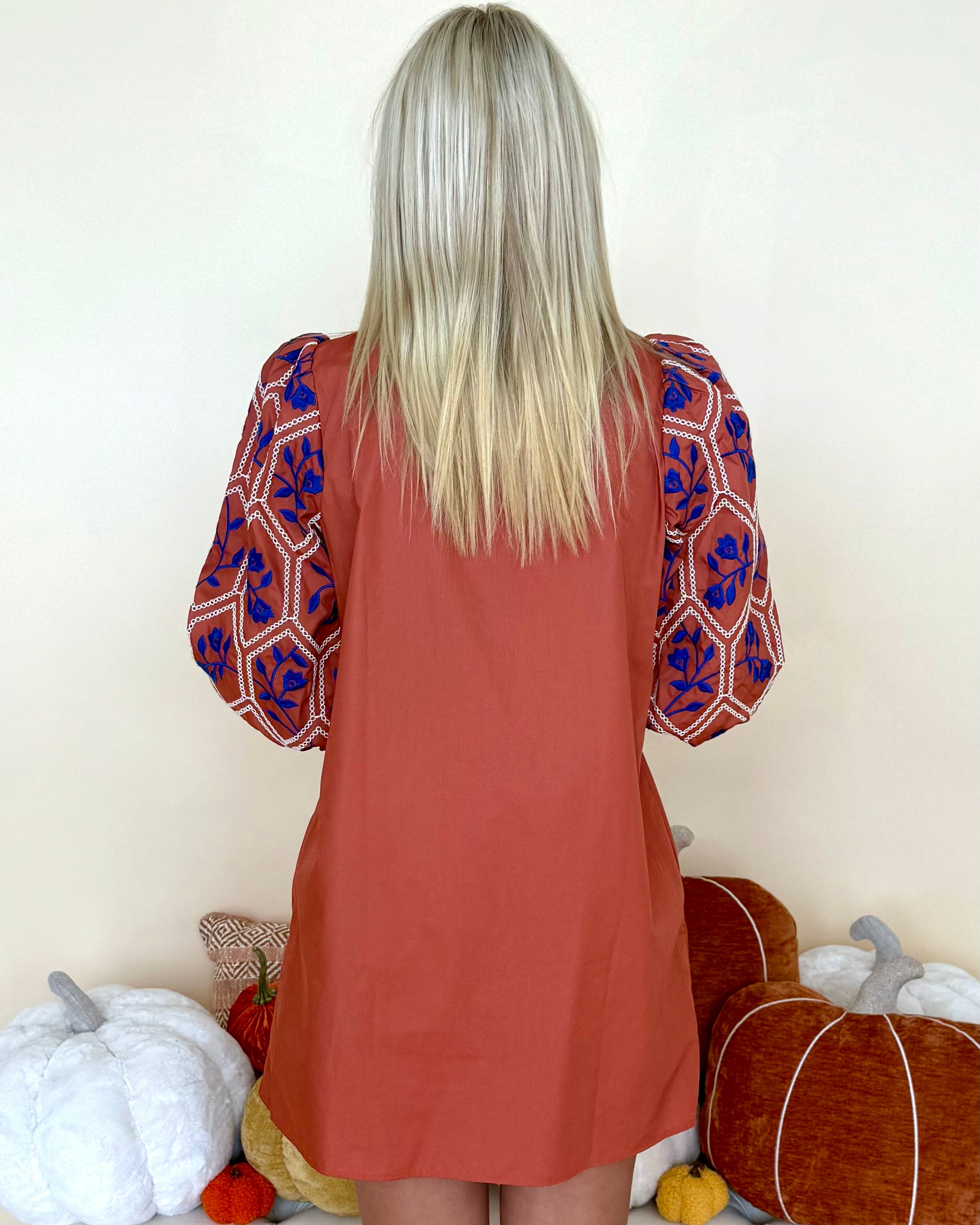 Bloom With Me Rust Textured Sleeve Dress-Shop-Womens-Boutique-Clothing