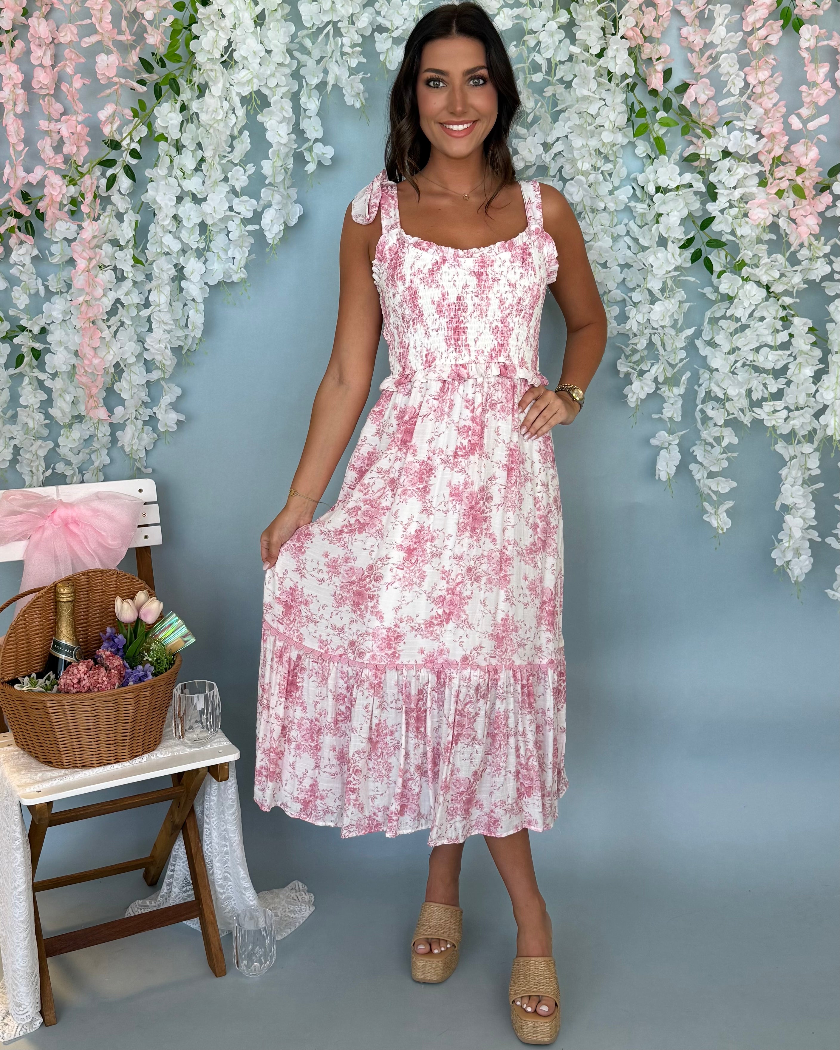 Garden Grace Mauve Floral Sweetheart Midi Dress-Shop-Womens-Boutique-Clothing