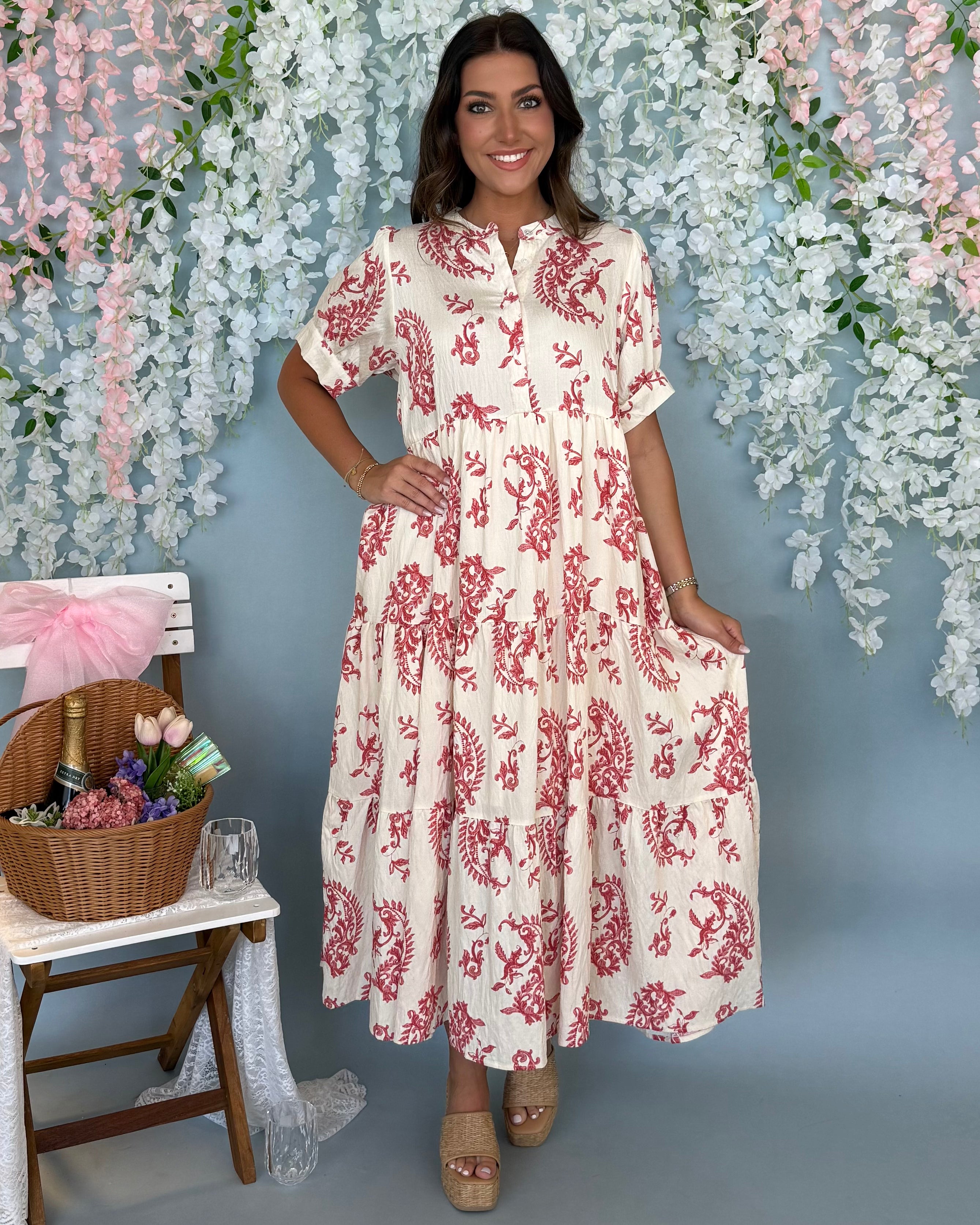 Courtyard Charm Red Mix Paisley Maxi Dress-Shop-Womens-Boutique-Clothing