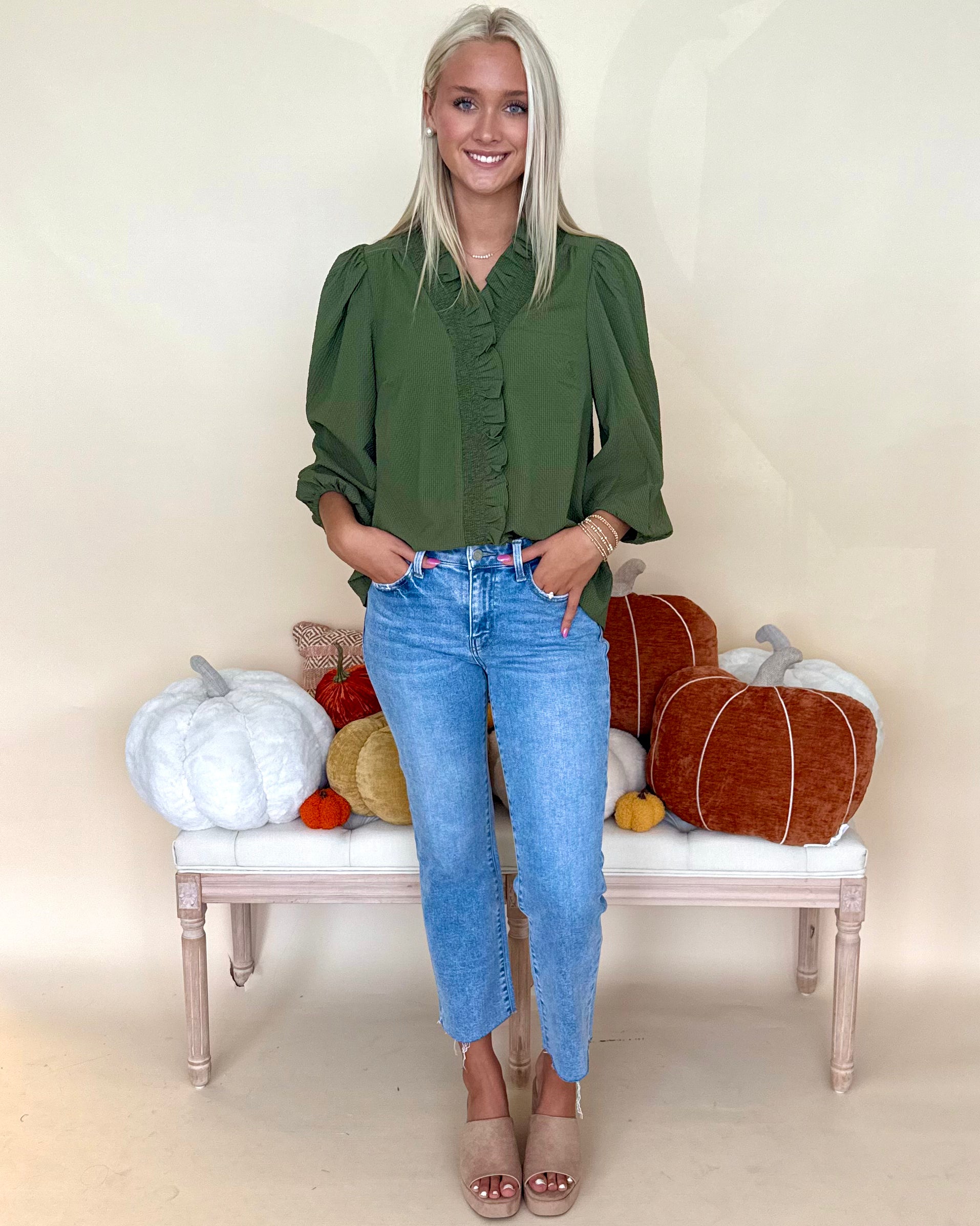 My Routine Olive Textured Ruffle Top-Shop-Womens-Boutique-Clothing