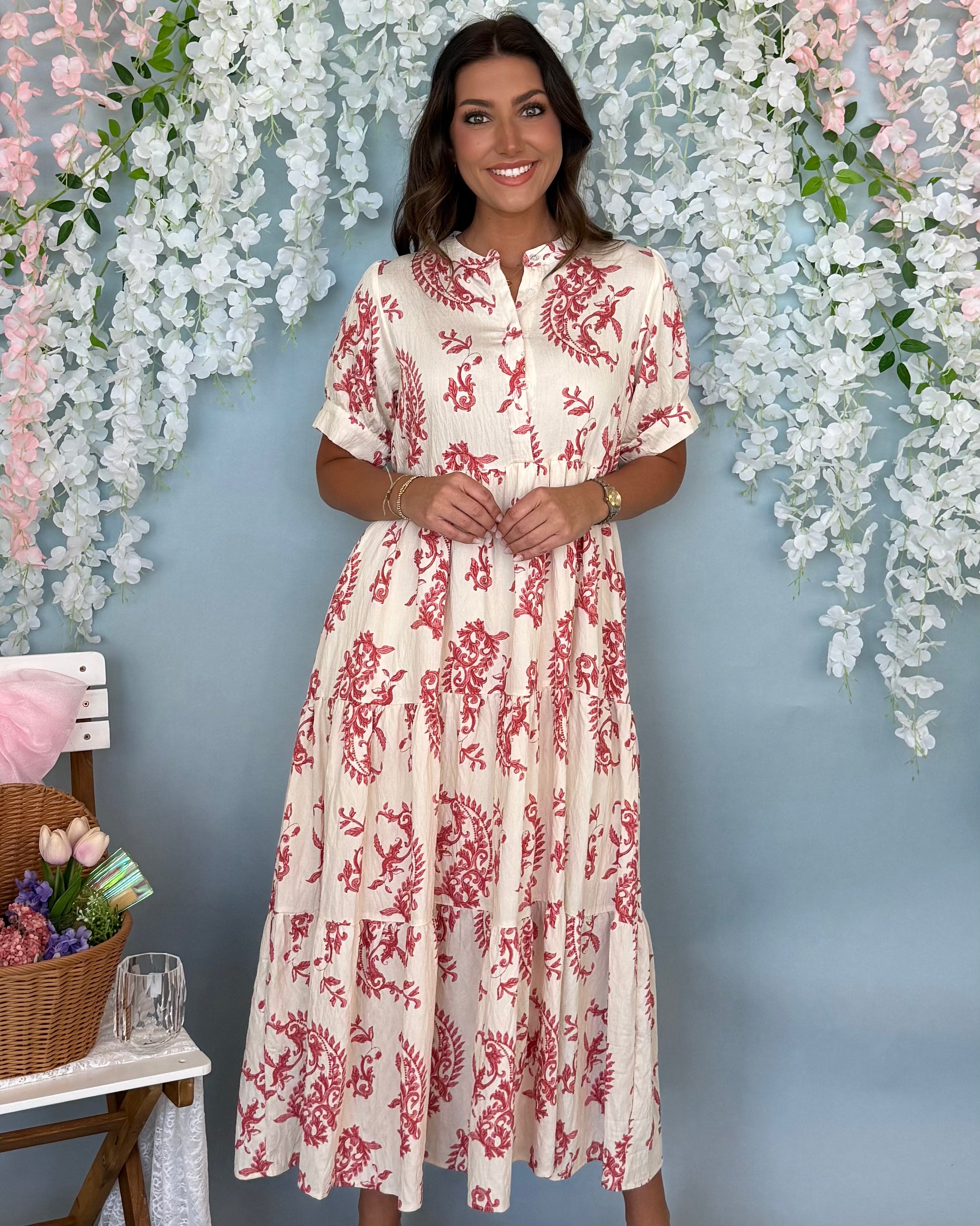 Courtyard Charm Red Mix Paisley Maxi Dress-Shop-Womens-Boutique-Clothing