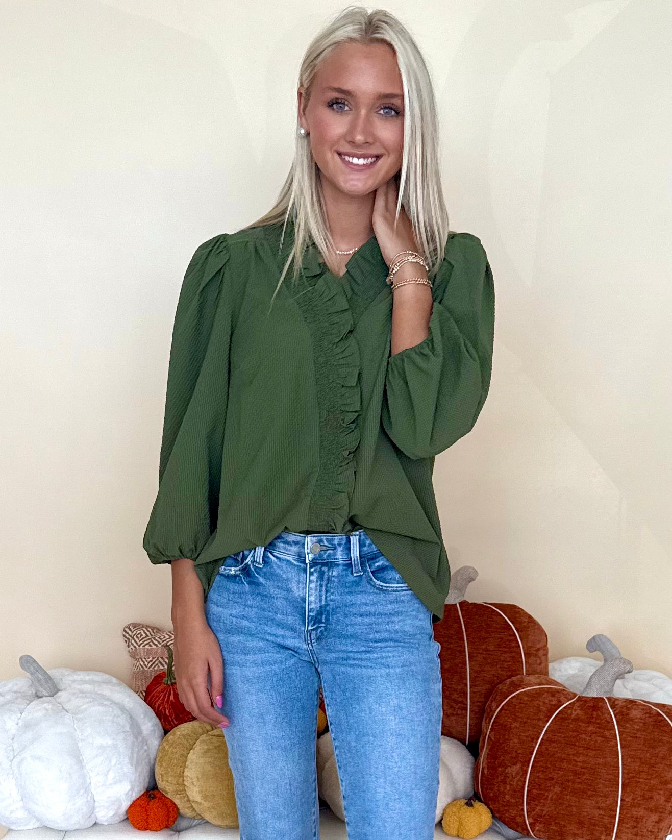 My Routine Olive Textured Ruffle Top-Shop-Womens-Boutique-Clothing