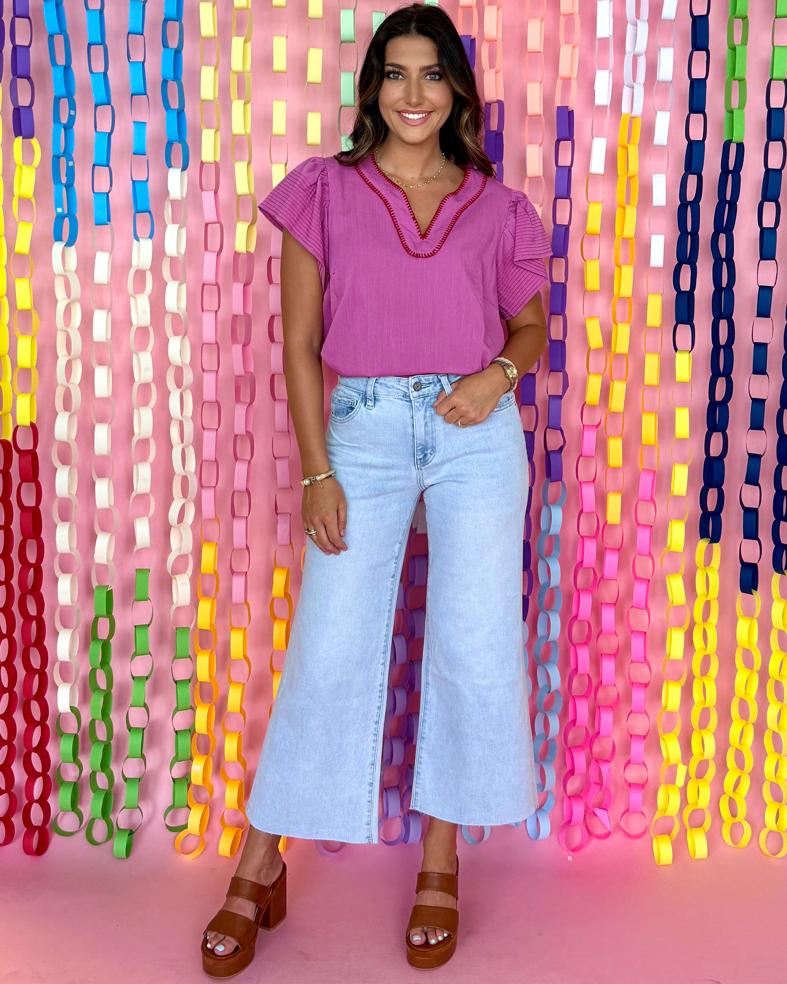 Lovely Details Mauve Contrast Stitch Top-Shop-Womens-Boutique-Clothing