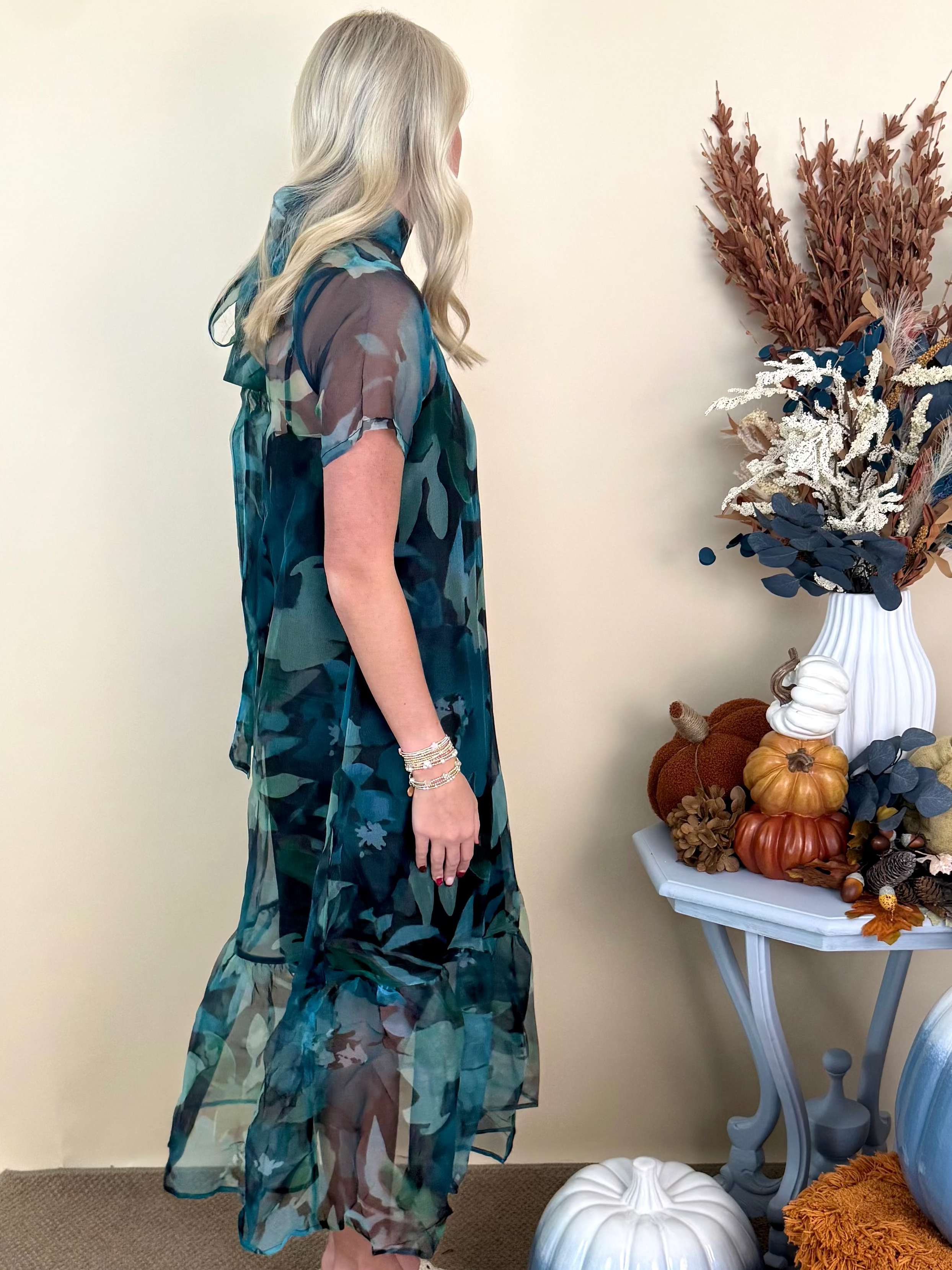 Sweet Spotlight Green Sheer Floral Print Overlay Maxi Dress-Shop-Womens-Boutique-Clothing