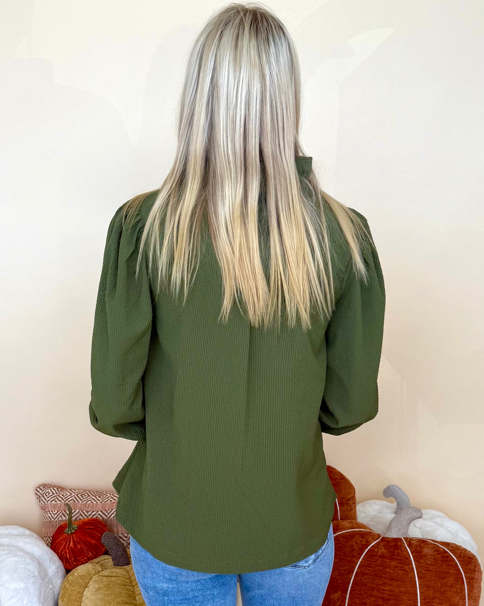 My Routine Olive Textured Ruffle Top-Shop-Womens-Boutique-Clothing