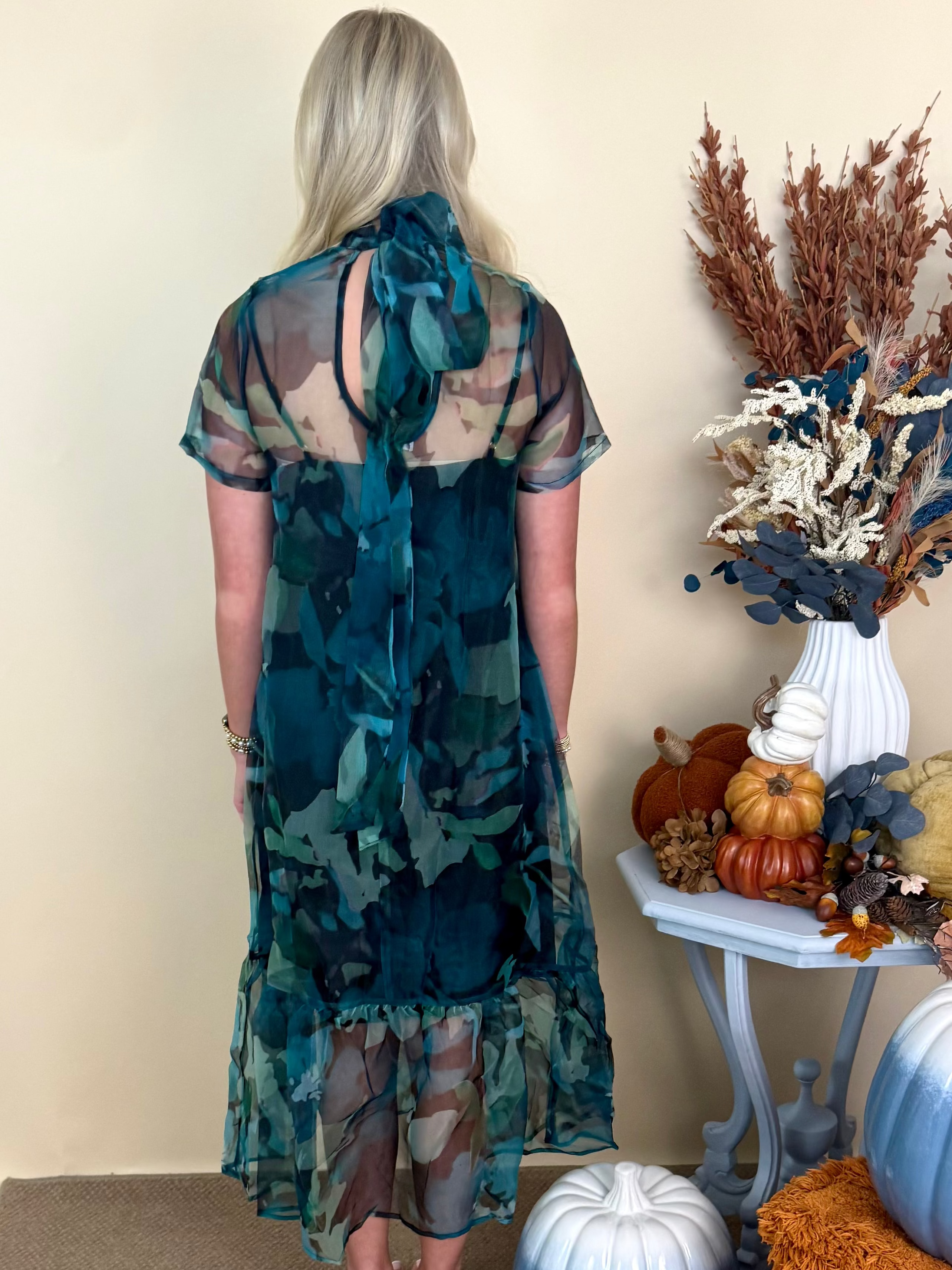 Sweet Spotlight Green Sheer Floral Print Overlay Maxi Dress-Shop-Womens-Boutique-Clothing