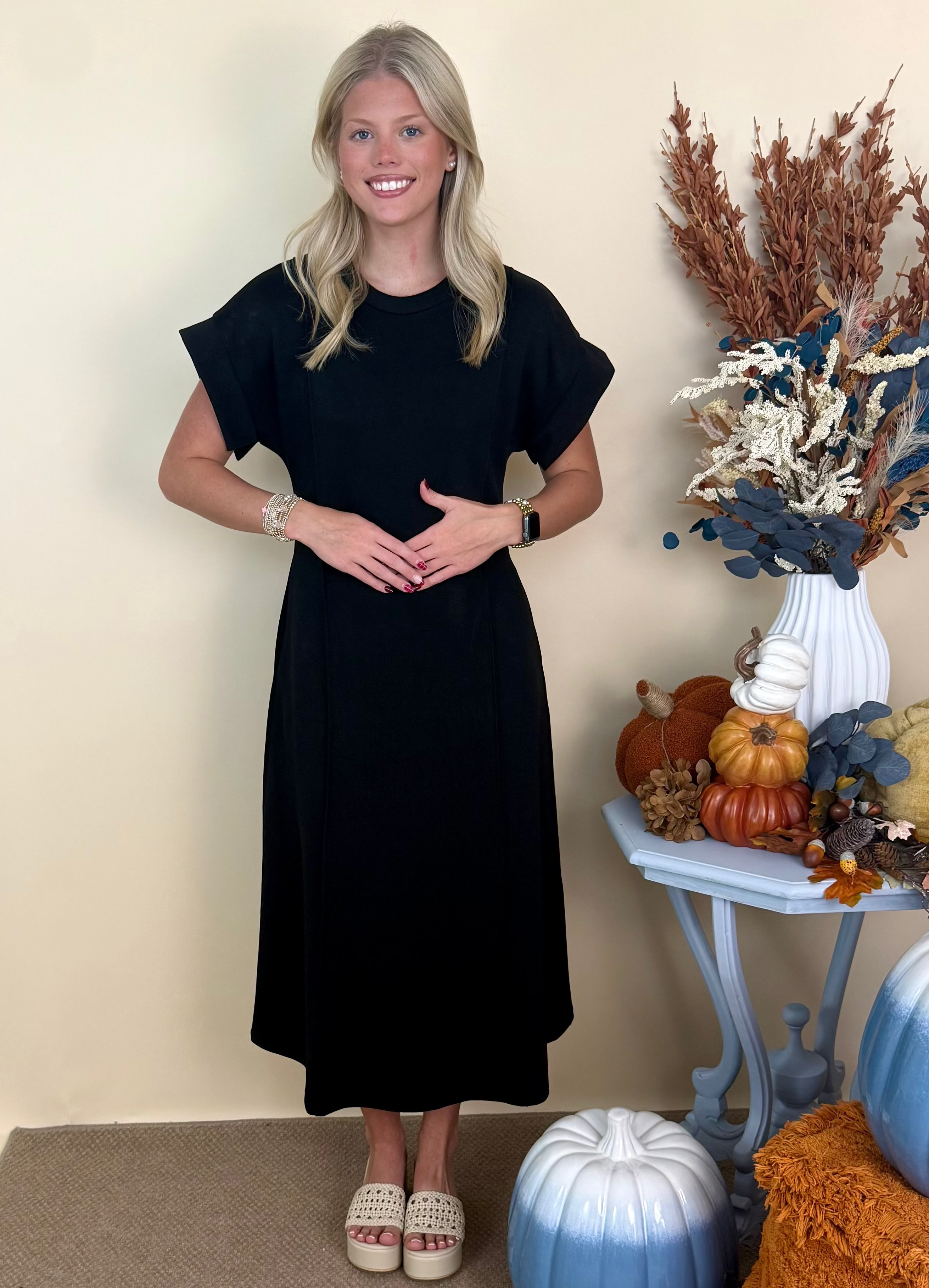 After Hours Black Paneled Seam Midi Dress-Shop-Womens-Boutique-Clothing