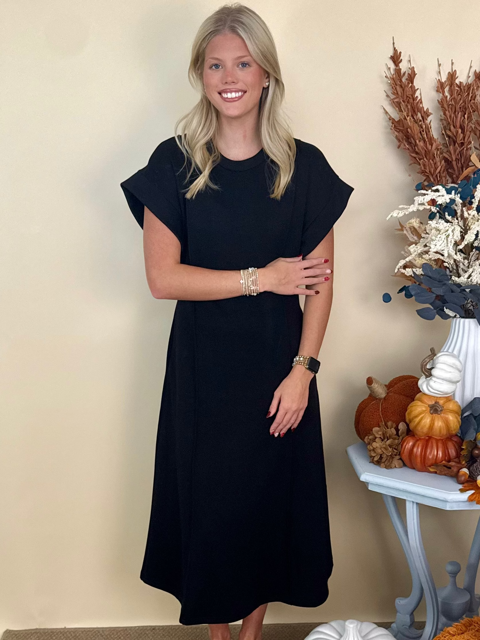 After Hours Black Paneled Seam Midi Dress-Shop-Womens-Boutique-Clothing