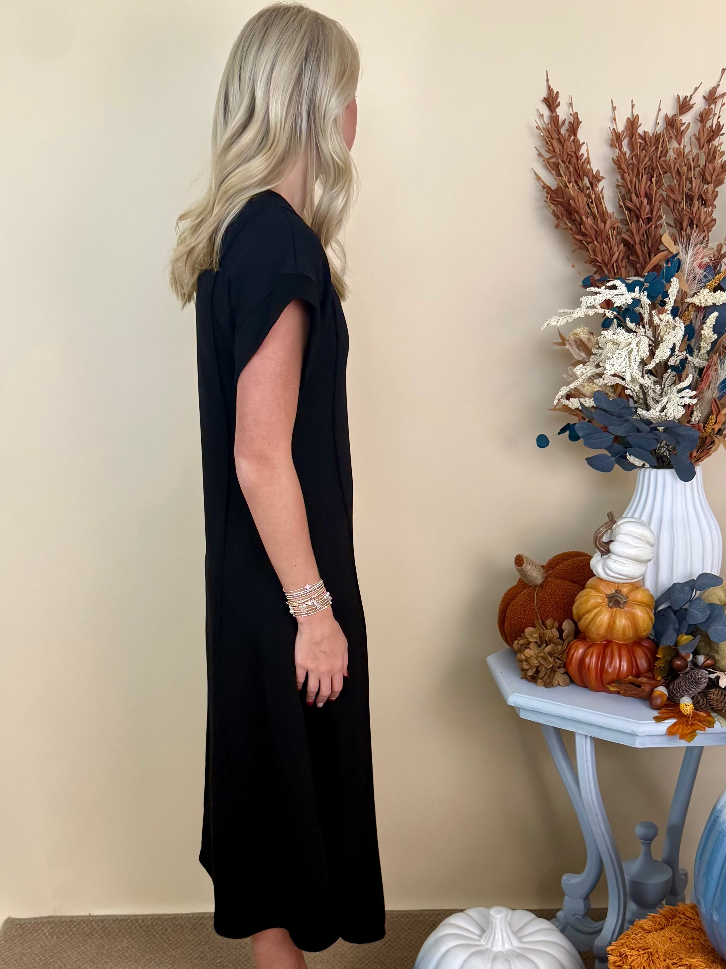 After Hours Black Paneled Seam Midi Dress-Shop-Womens-Boutique-Clothing